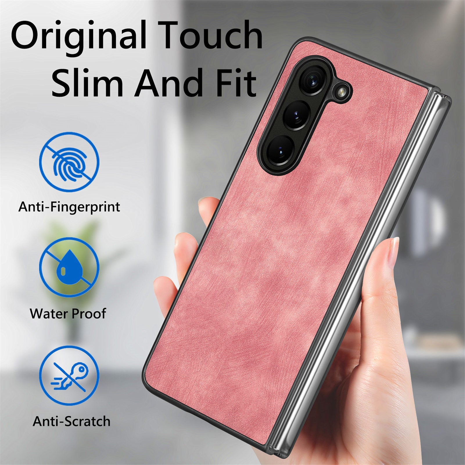 For Samsung Galaxy Z Fold6 5G Case Retro PU Leather Coated PC Folding Phone Cover - Pink