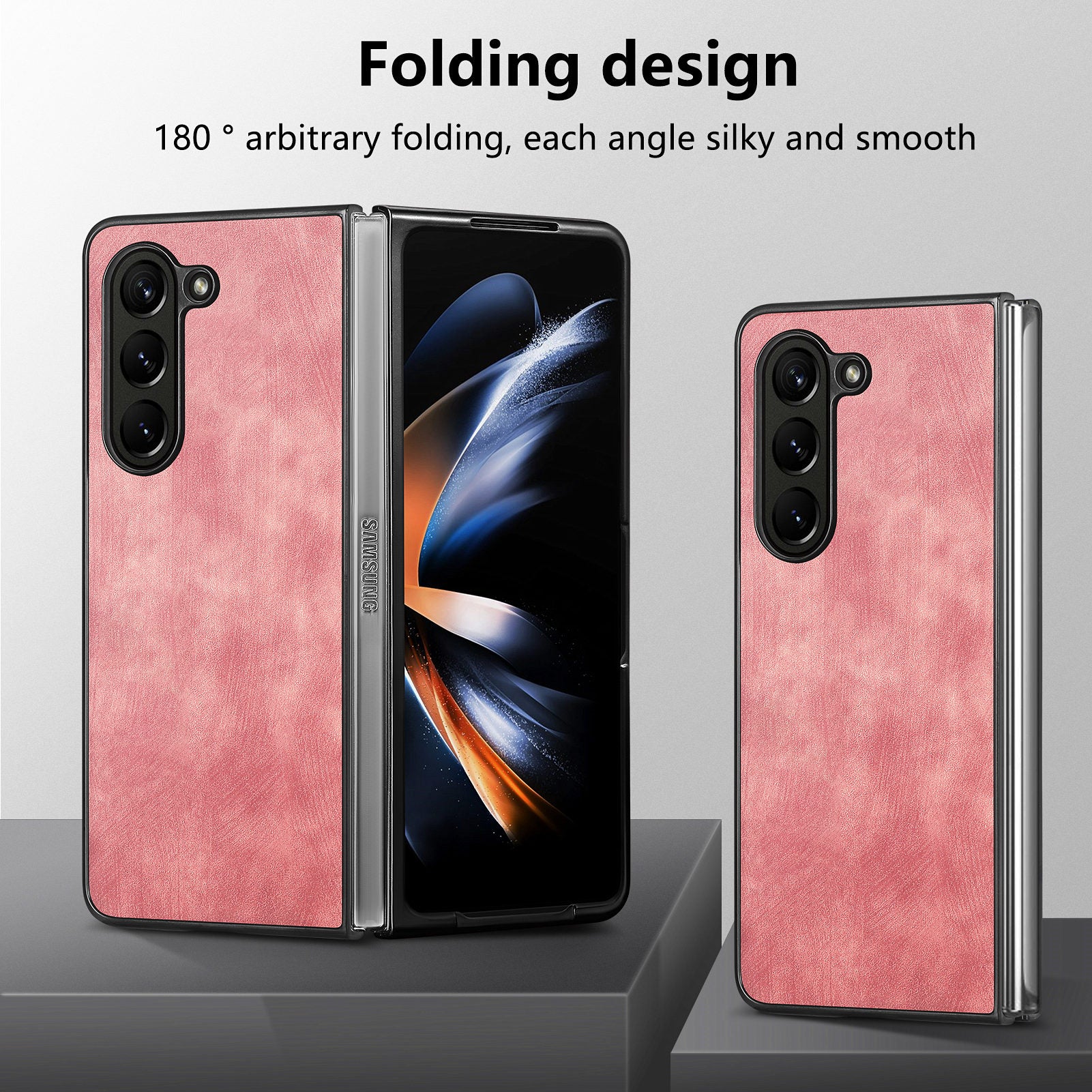 For Samsung Galaxy Z Fold6 5G Case Retro PU Leather Coated PC Folding Phone Cover - Pink