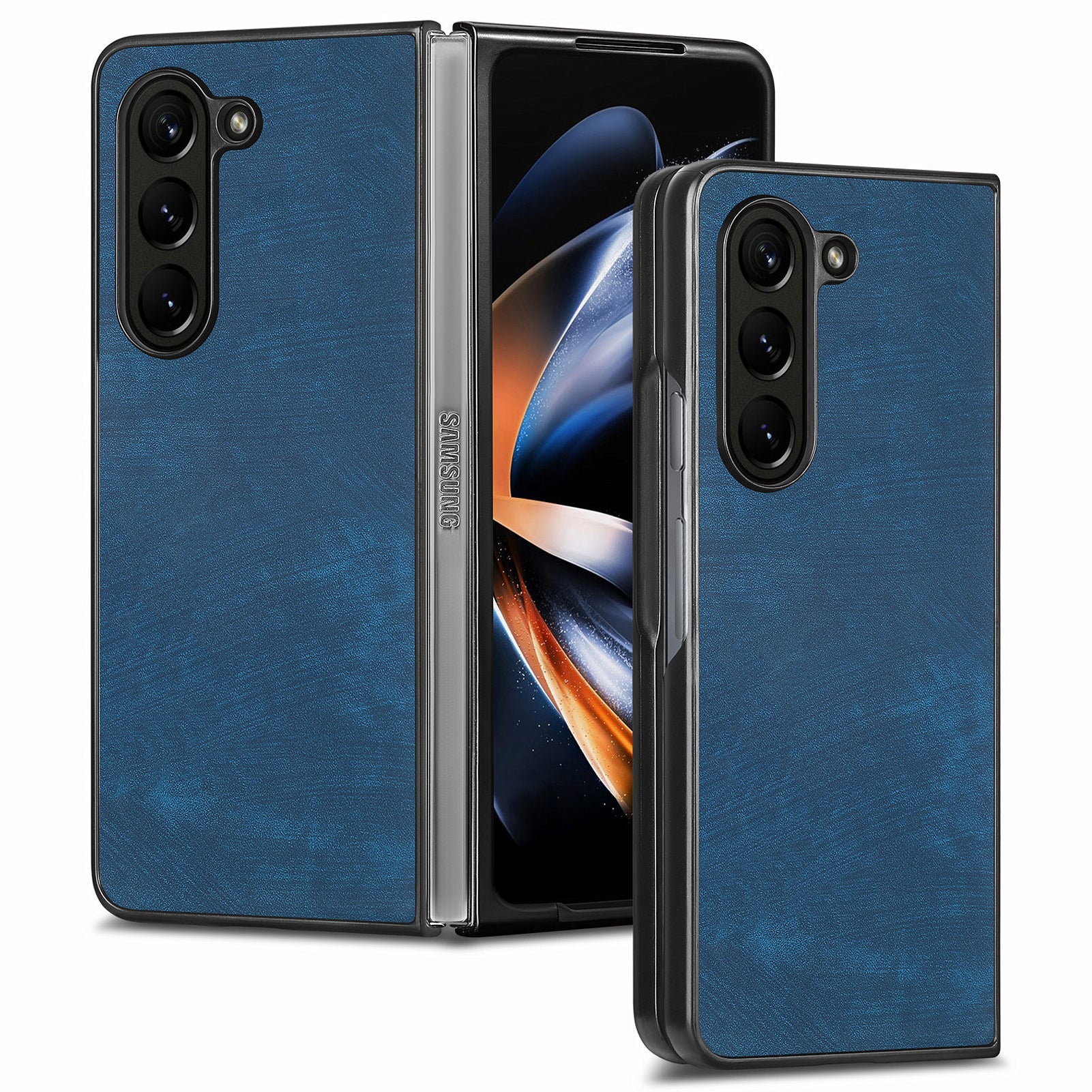 For Samsung Galaxy Z Fold6 5G Case Retro PU Leather Coated PC Folding Phone Cover - Blue