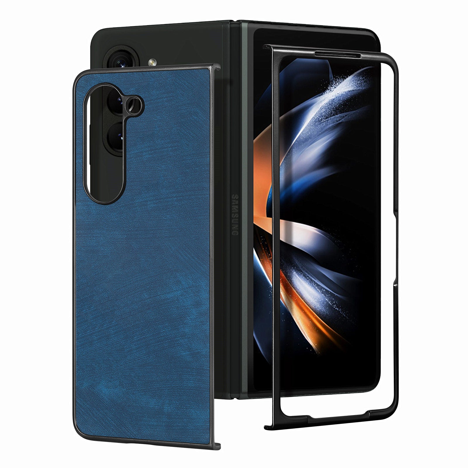 For Samsung Galaxy Z Fold6 5G Case Retro PU Leather Coated PC Folding Phone Cover - Blue