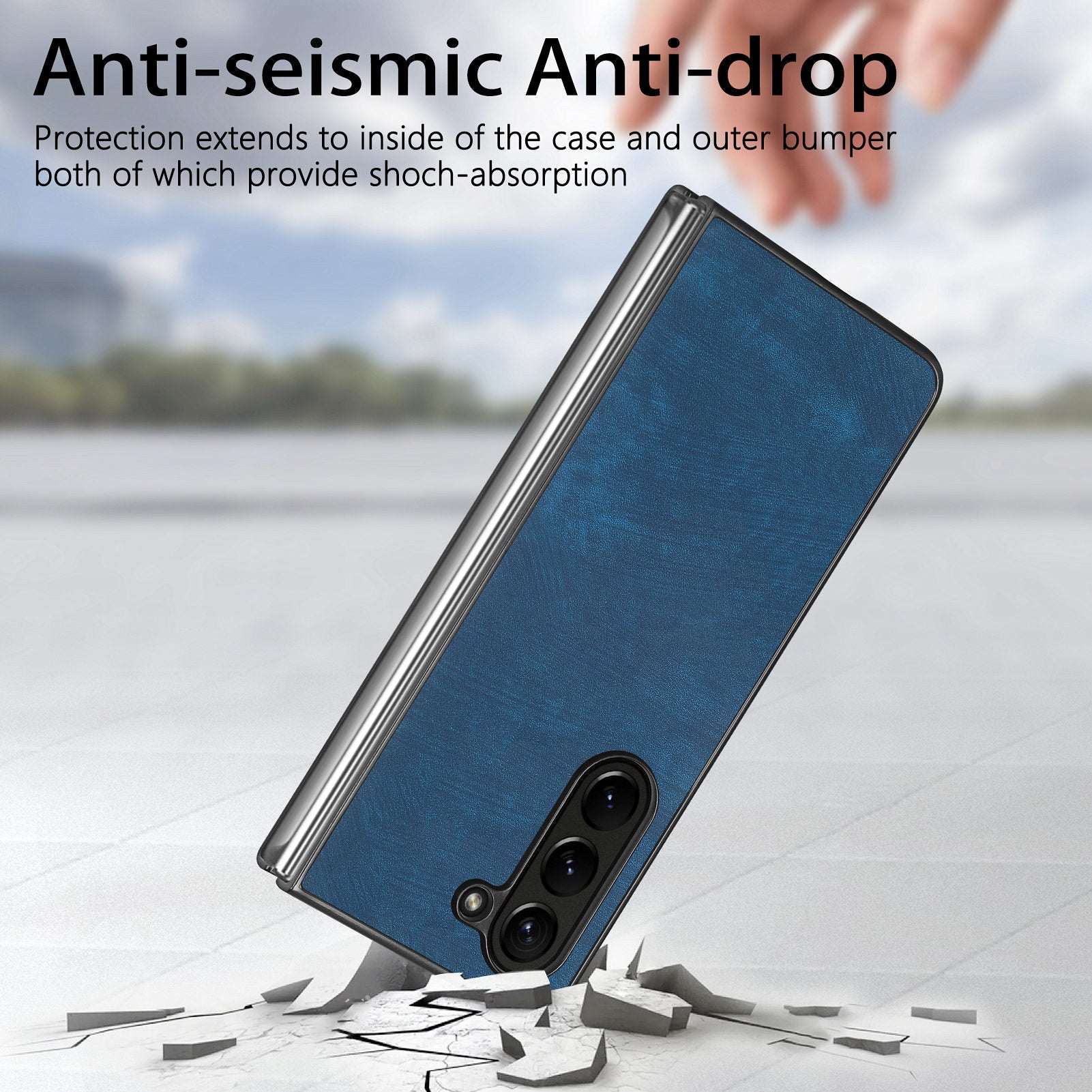 For Samsung Galaxy Z Fold6 5G Case Retro PU Leather Coated PC Folding Phone Cover - Blue