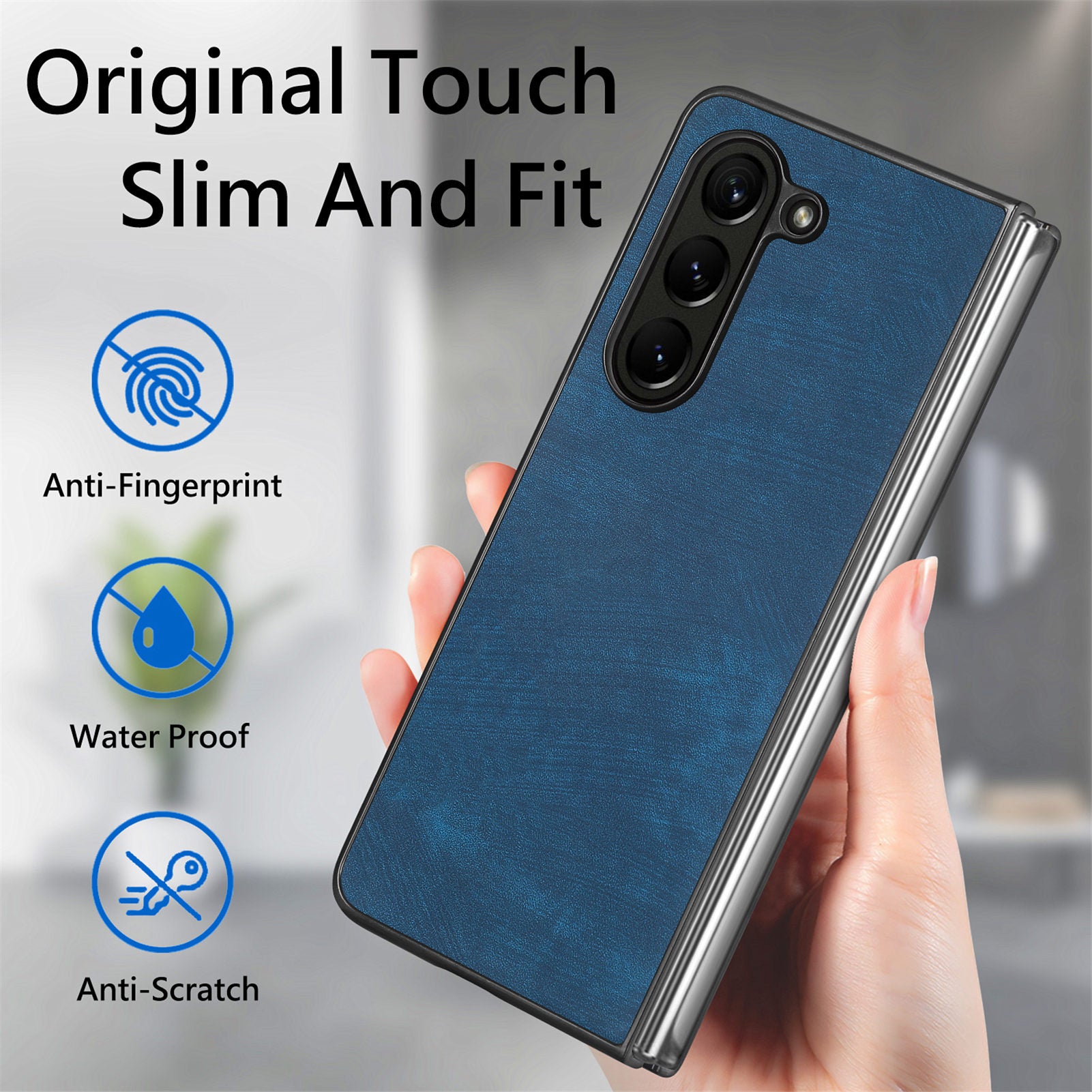 For Samsung Galaxy Z Fold6 5G Case Retro PU Leather Coated PC Folding Phone Cover - Blue