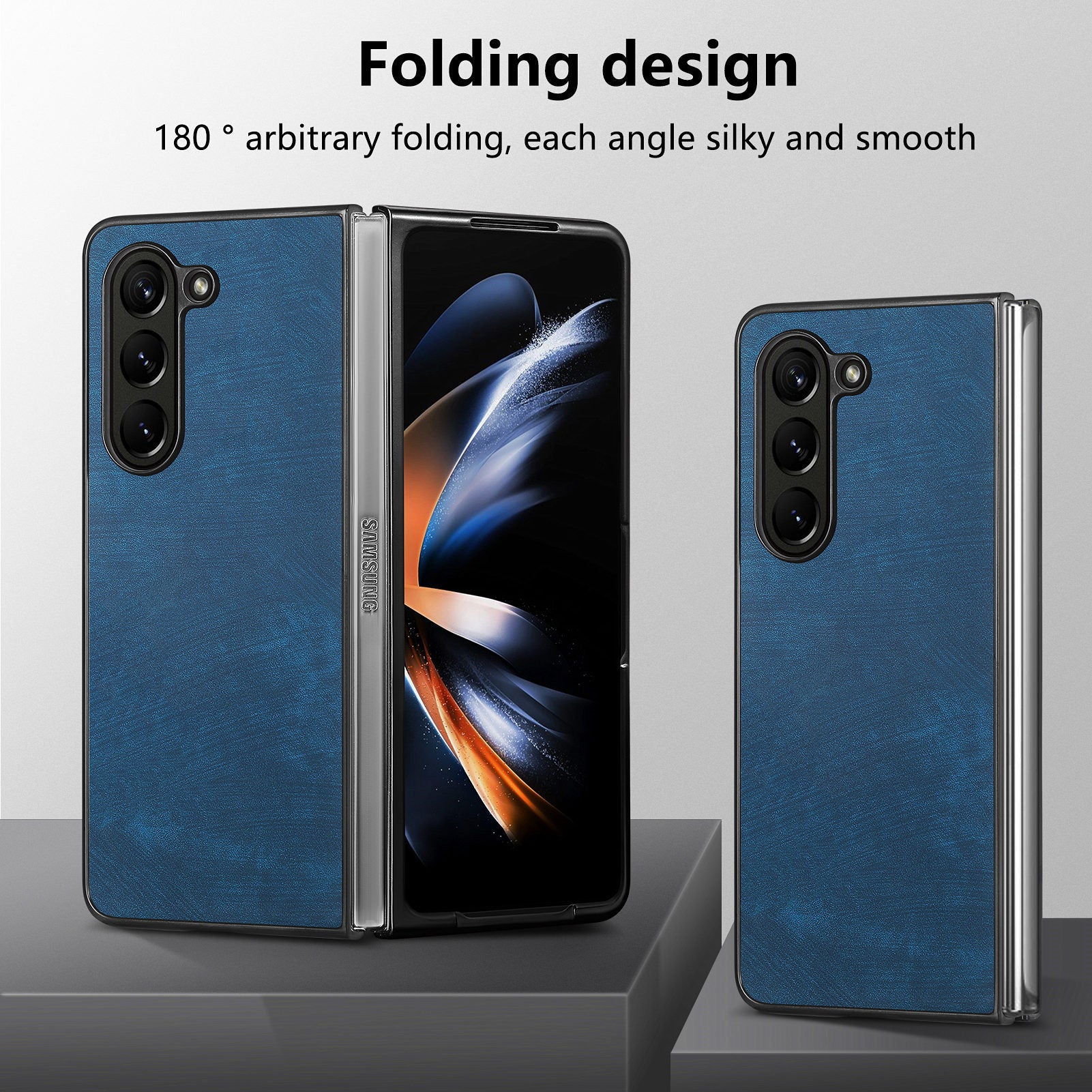 For Samsung Galaxy Z Fold6 5G Case Retro PU Leather Coated PC Folding Phone Cover - Blue