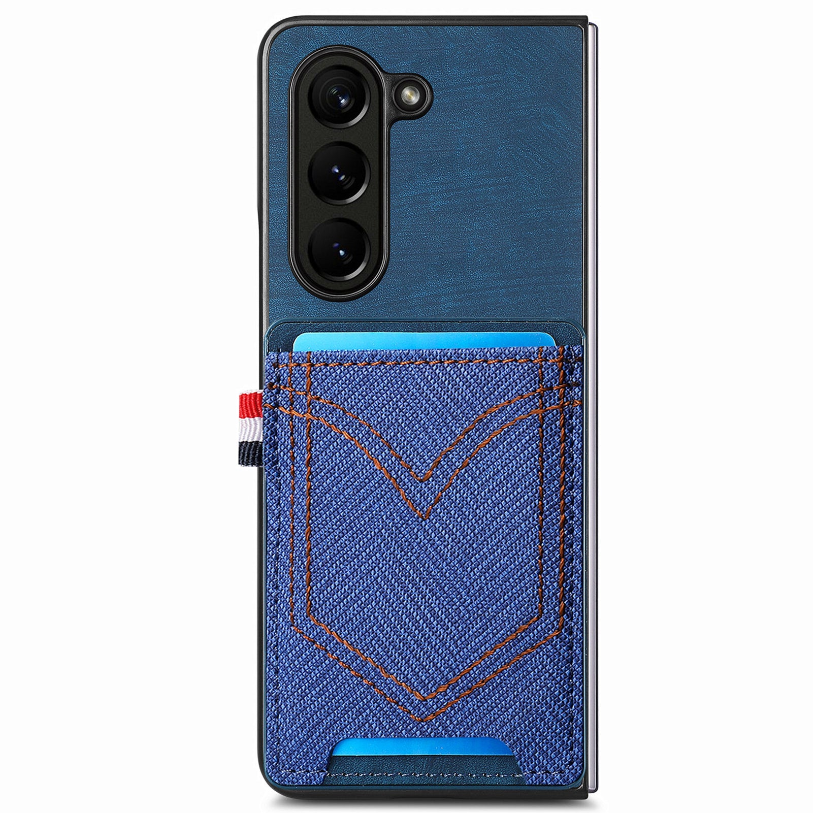 For Samsung Galaxy Z Fold6 5G Case Leather+PC Phone Cover with Denim Texture Card Holder - Blue