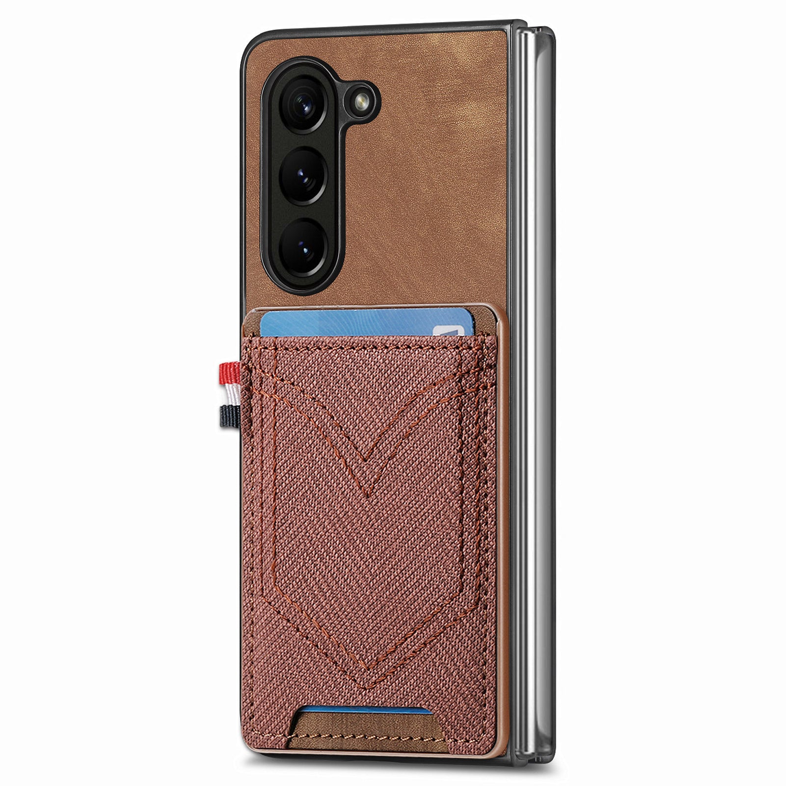 For Samsung Galaxy Z Fold6 5G Case Leather+PC Phone Cover with Denim Texture Card Holder - Brown