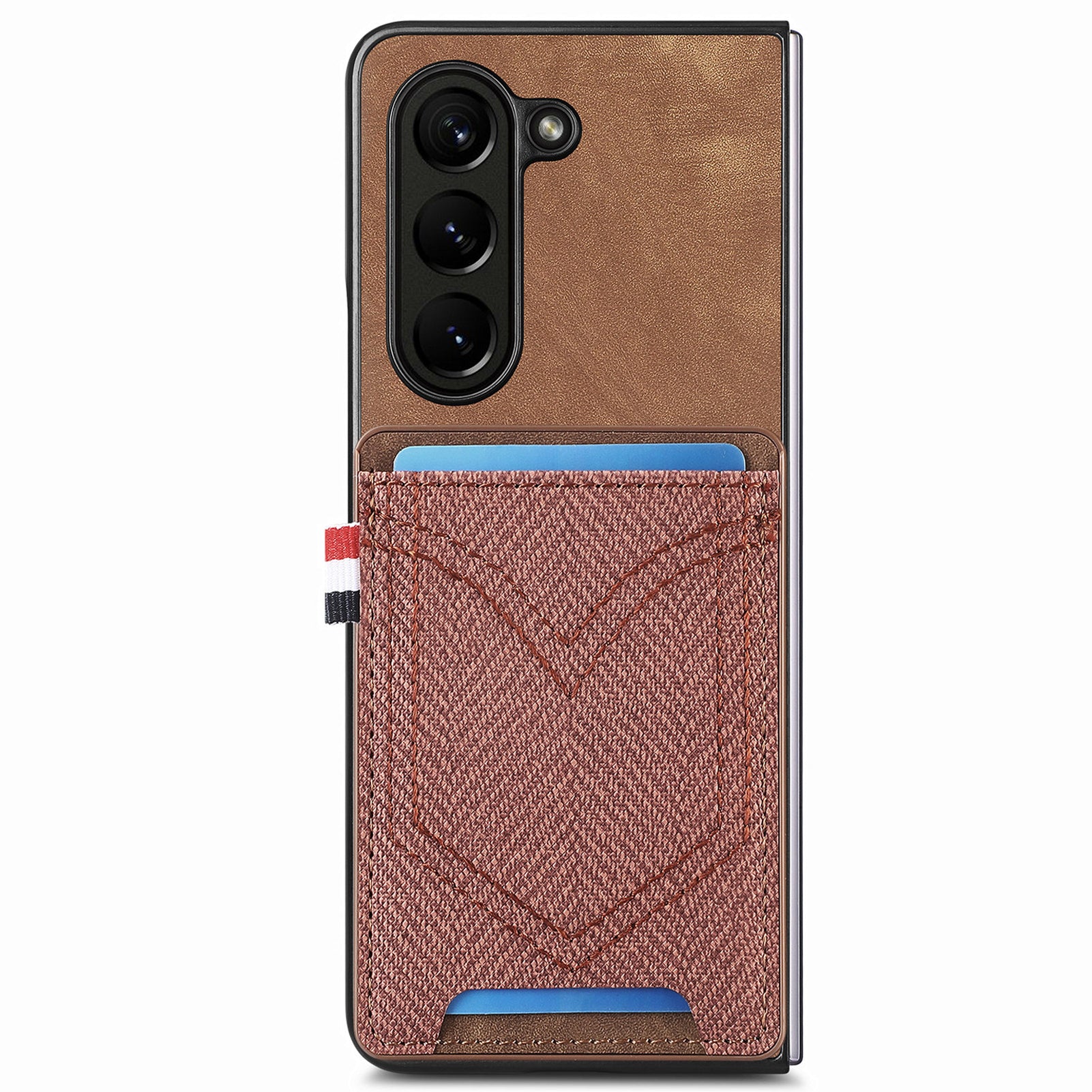 For Samsung Galaxy Z Fold6 5G Case Leather+PC Phone Cover with Denim Texture Card Holder - Brown
