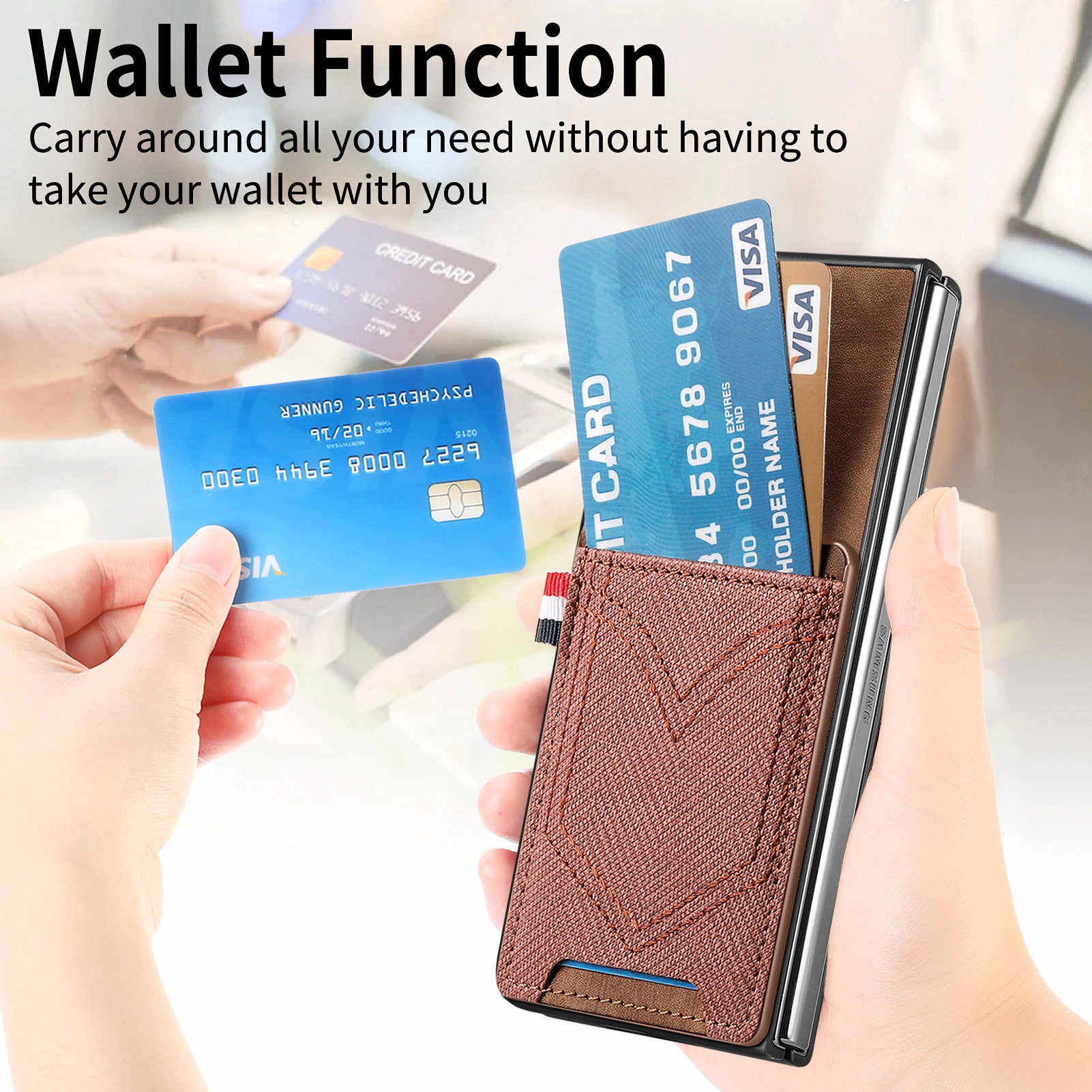 For Samsung Galaxy Z Fold6 5G Case Leather+PC Phone Cover with Denim Texture Card Holder - Brown