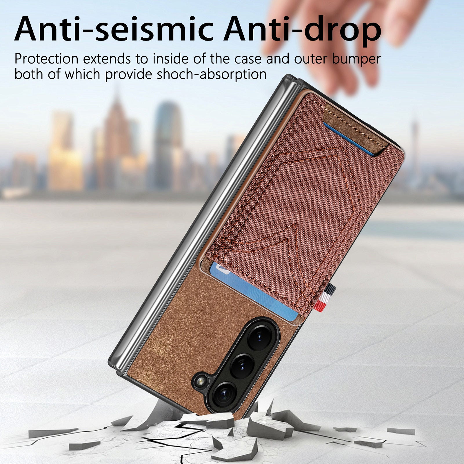 For Samsung Galaxy Z Fold6 5G Case Leather+PC Phone Cover with Denim Texture Card Holder - Brown