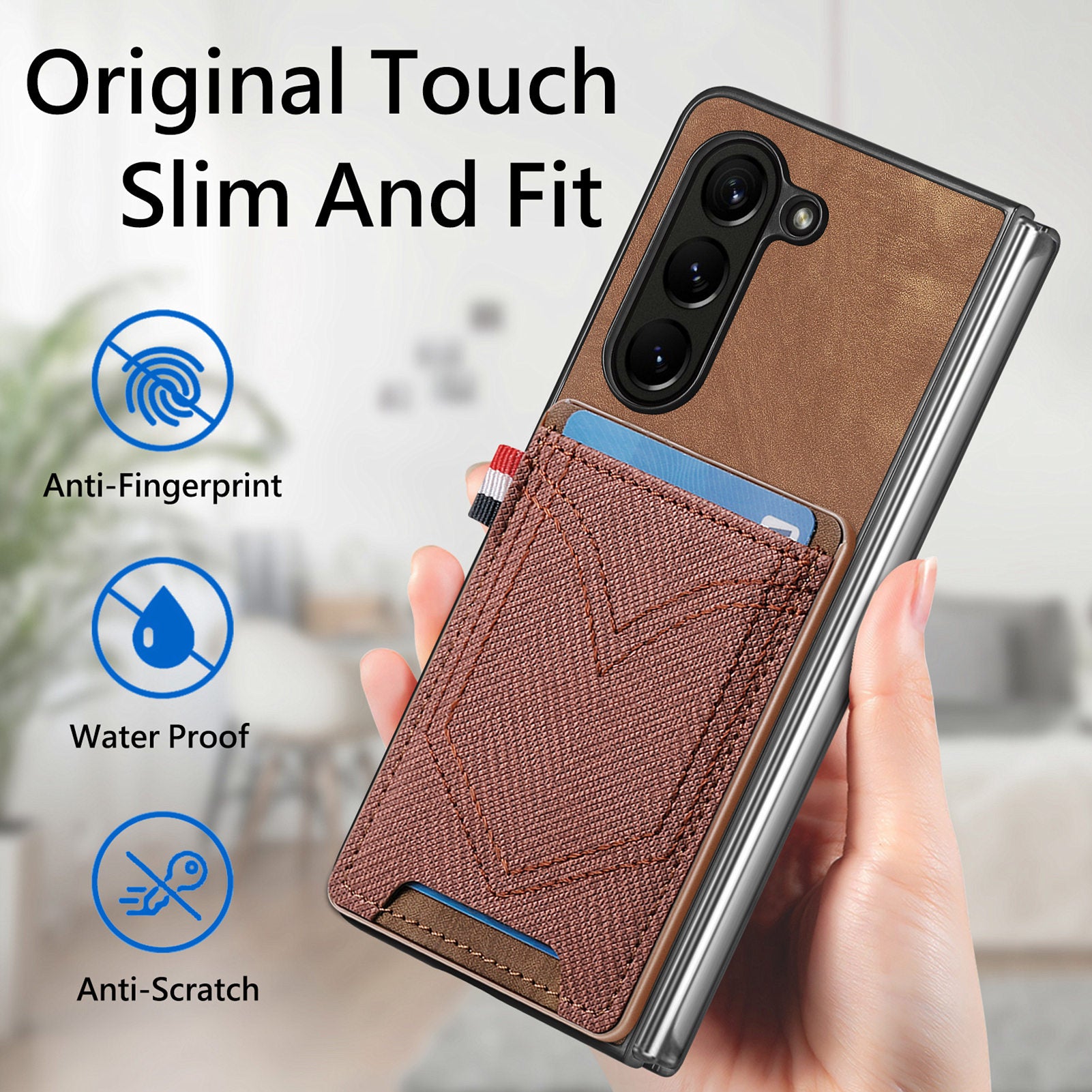 For Samsung Galaxy Z Fold6 5G Case Leather+PC Phone Cover with Denim Texture Card Holder - Brown