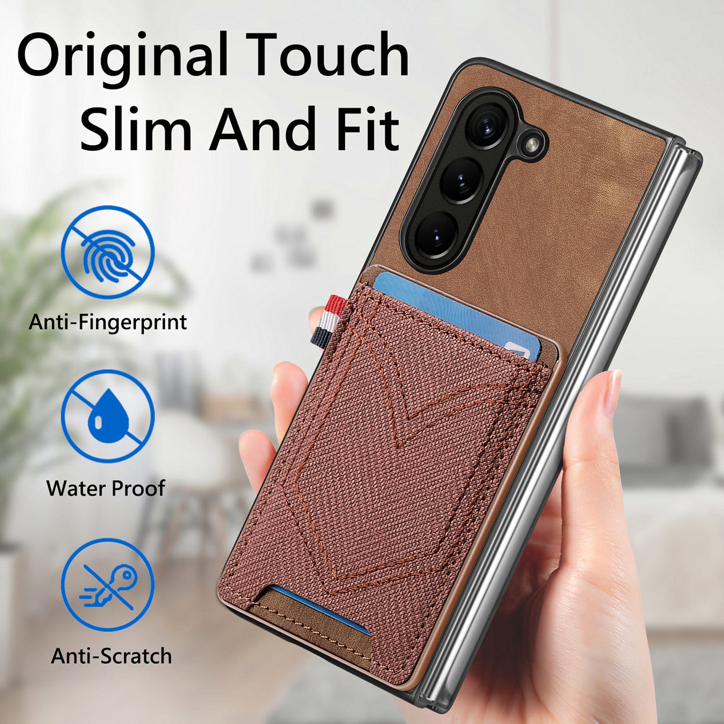 For Samsung Galaxy Z Fold6 5G Case Leather+PC Phone Cover with Denim Texture Card Holder - Brown