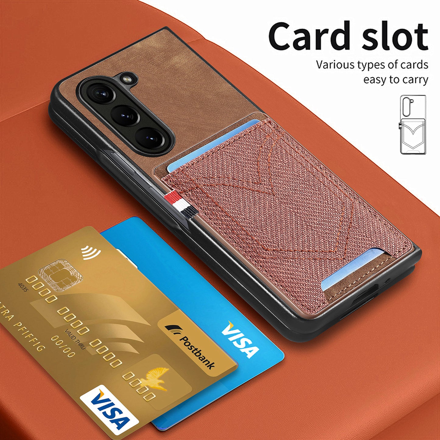 For Samsung Galaxy Z Fold6 5G Case Leather+PC Phone Cover with Denim Texture Card Holder - Brown