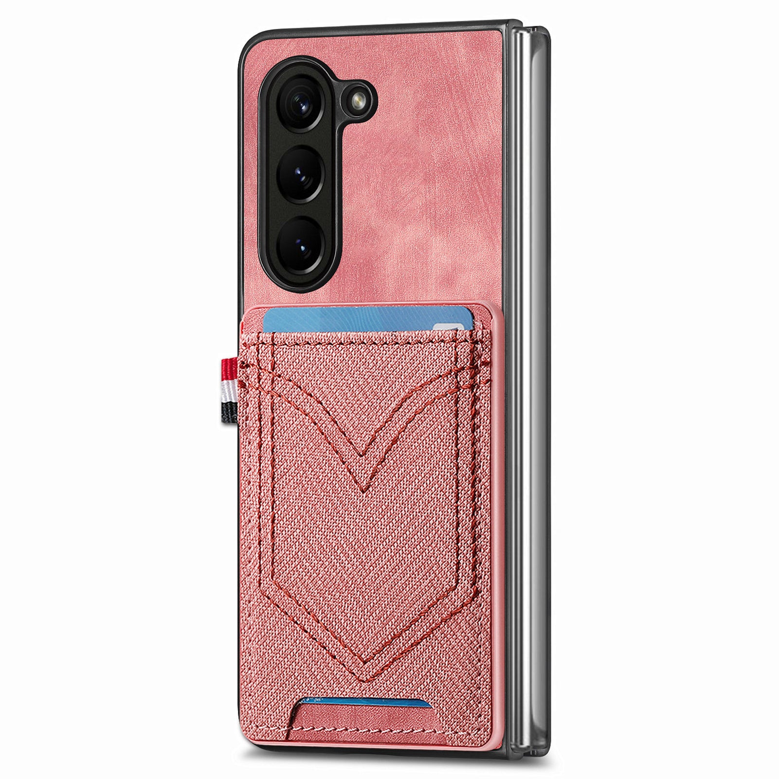 For Samsung Galaxy Z Fold6 5G Case Leather+PC Phone Cover with Denim Texture Card Holder - Pink