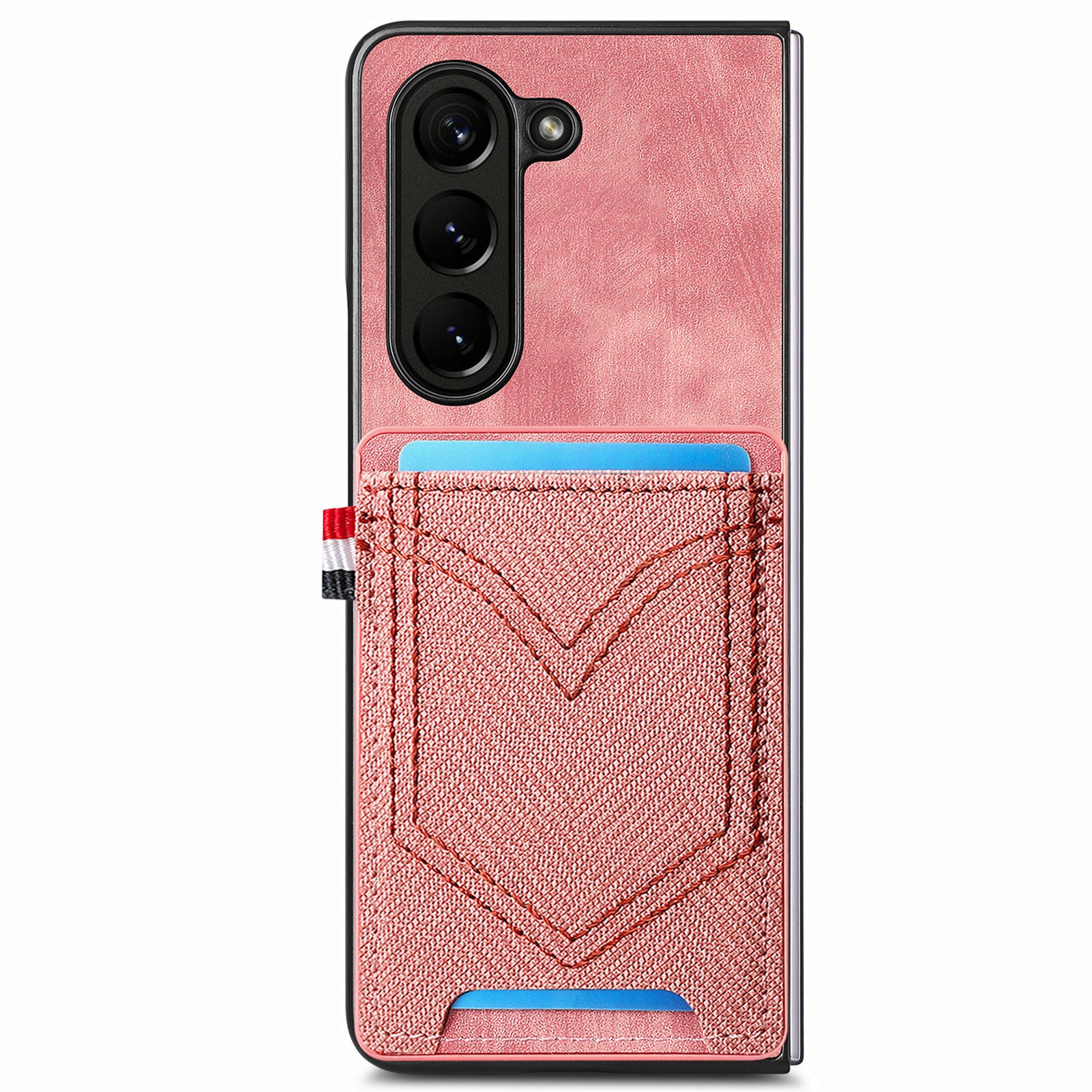 For Samsung Galaxy Z Fold6 5G Case Leather+PC Phone Cover with Denim Texture Card Holder - Pink