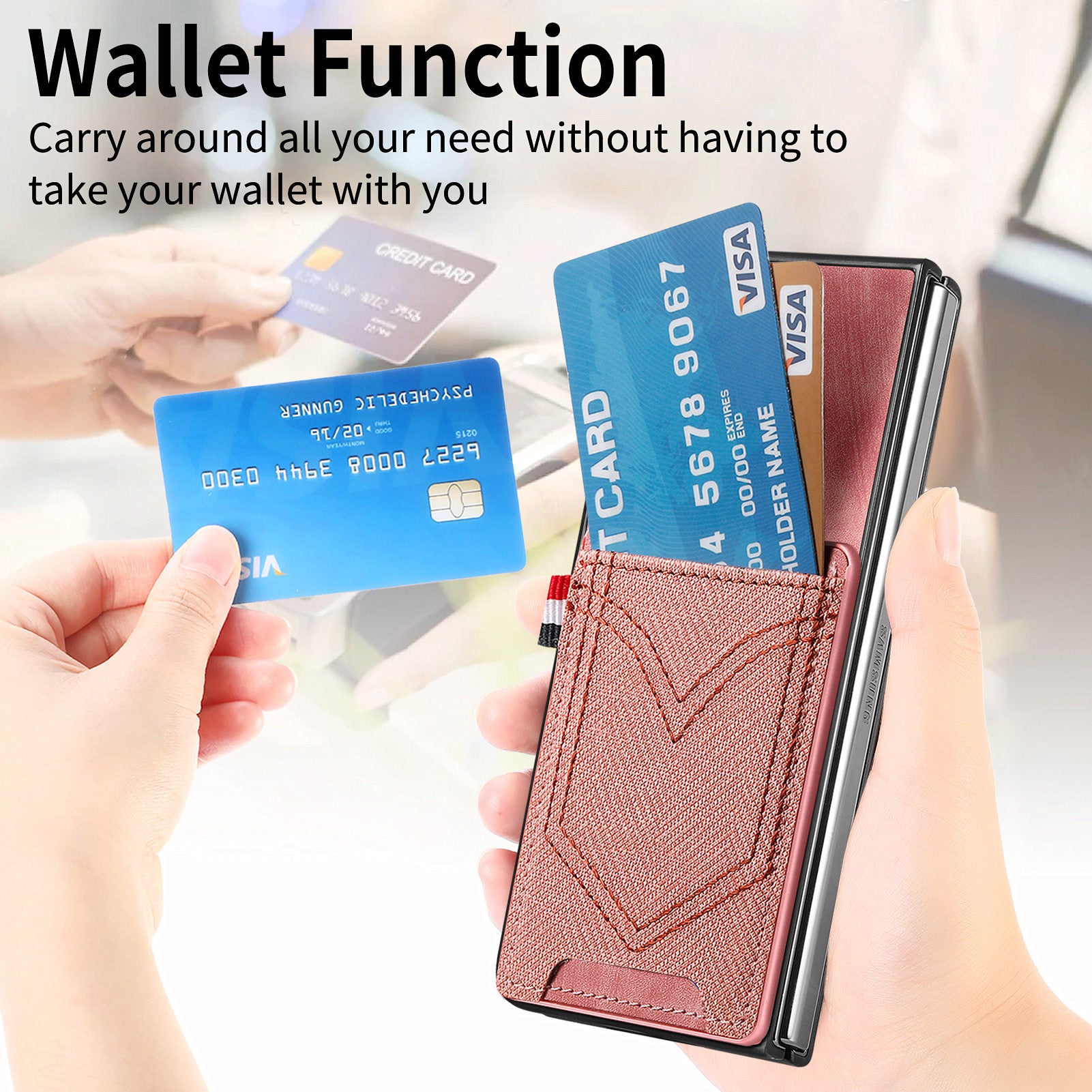 For Samsung Galaxy Z Fold6 5G Case Leather+PC Phone Cover with Denim Texture Card Holder - Pink