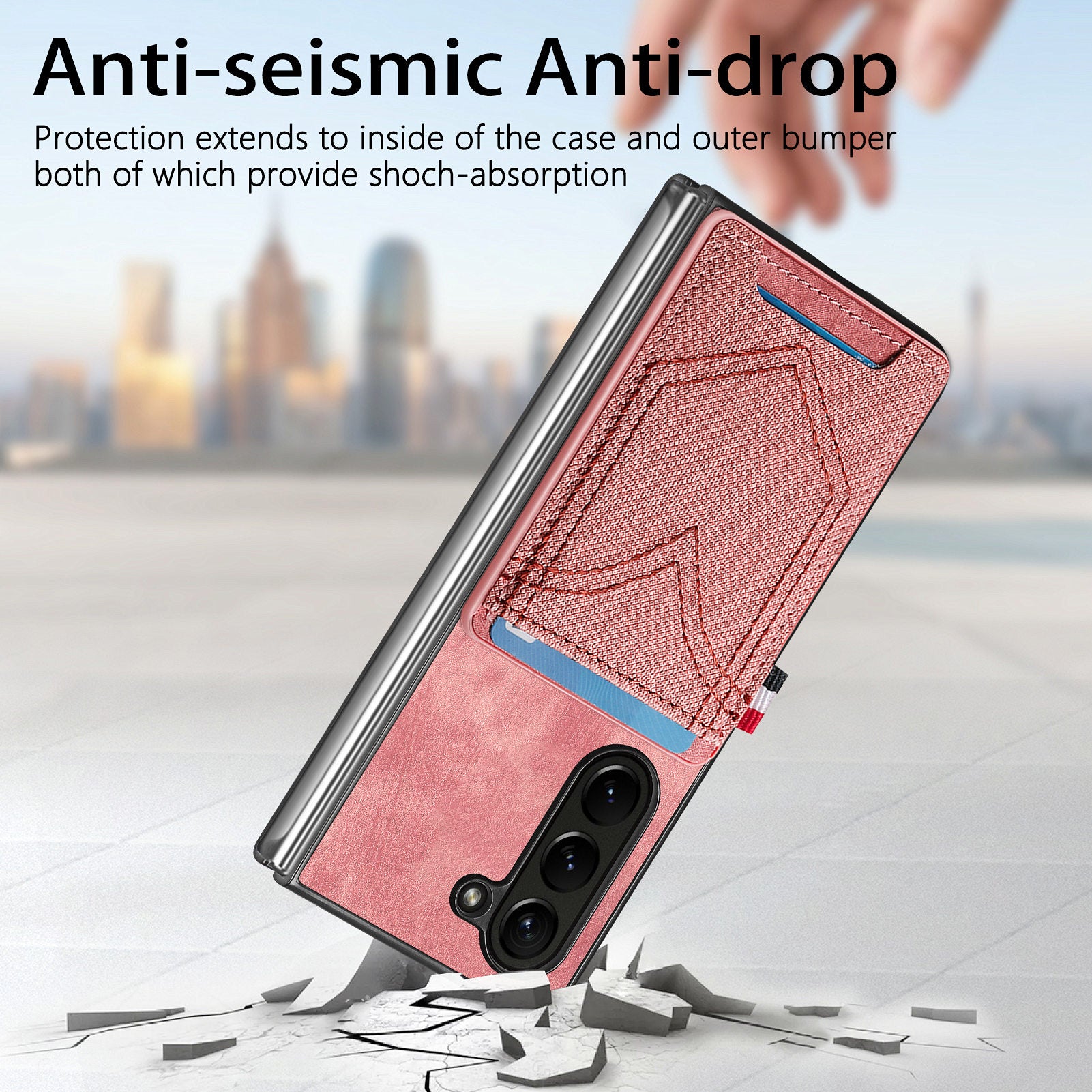 For Samsung Galaxy Z Fold6 5G Case Leather+PC Phone Cover with Denim Texture Card Holder - Pink