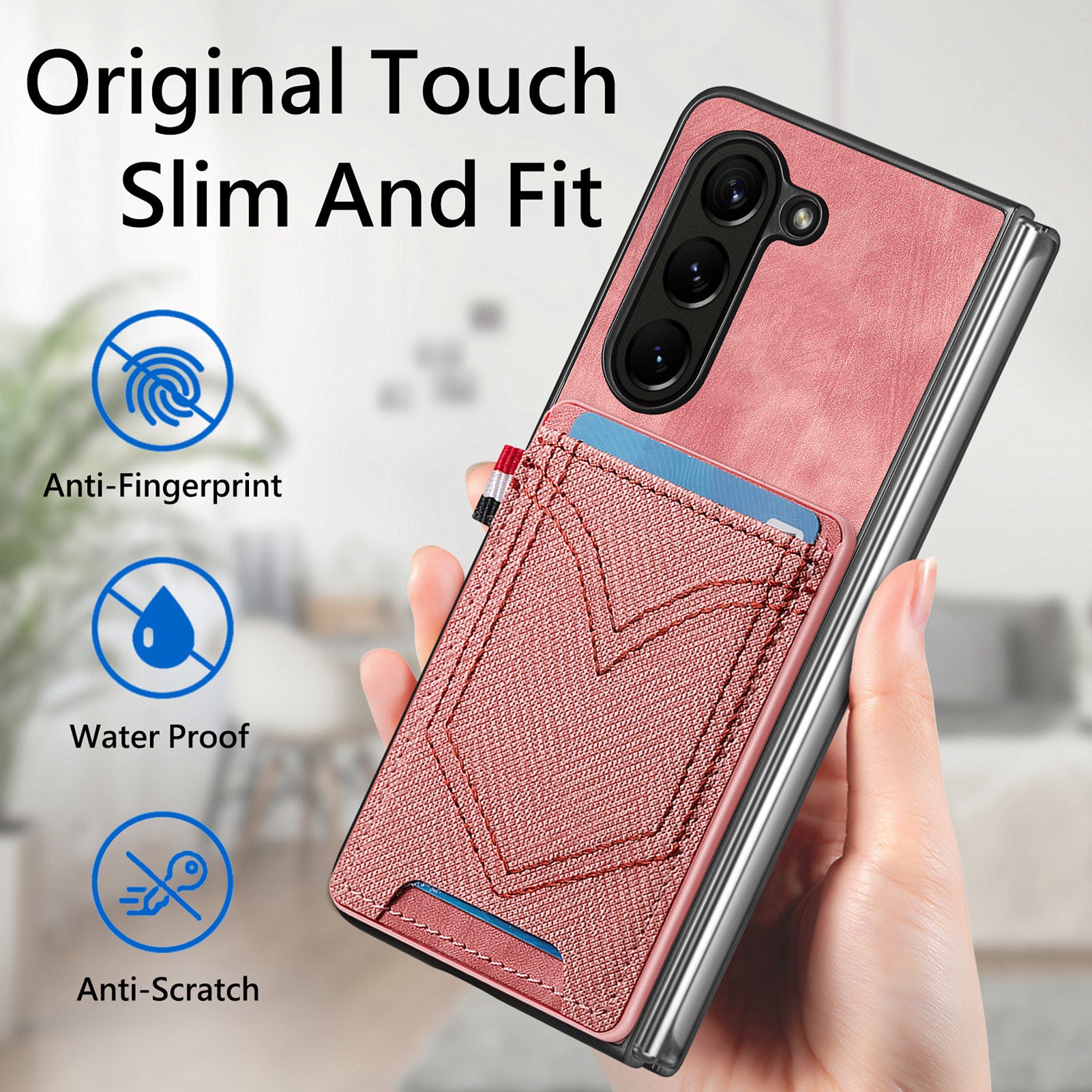 For Samsung Galaxy Z Fold6 5G Case Leather+PC Phone Cover with Denim Texture Card Holder - Pink