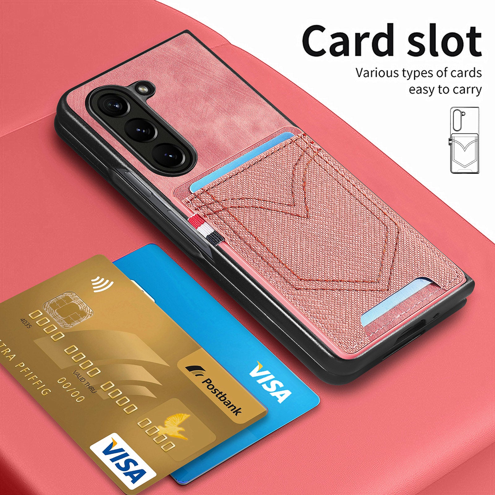 For Samsung Galaxy Z Fold6 5G Case Leather+PC Phone Cover with Denim Texture Card Holder - Pink