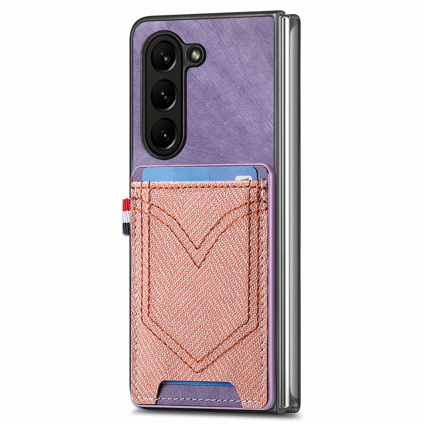 For Samsung Galaxy Z Fold6 5G Case Leather+PC Phone Cover with Denim Texture Card Holder - Purple