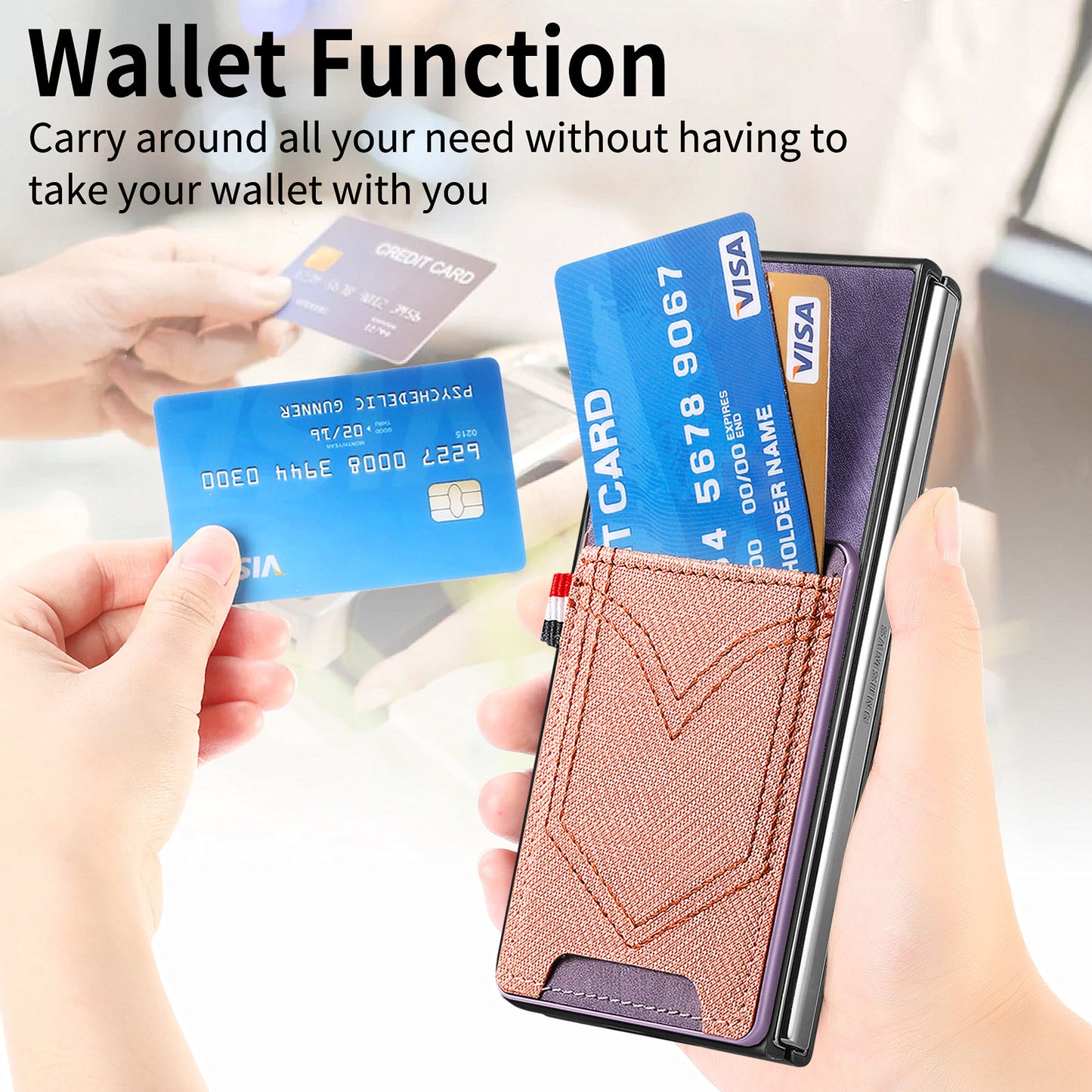 For Samsung Galaxy Z Fold6 5G Case Leather+PC Phone Cover with Denim Texture Card Holder - Purple