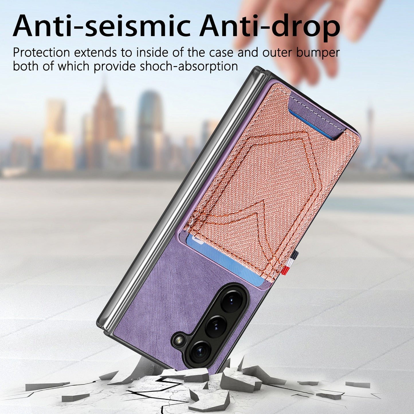 For Samsung Galaxy Z Fold6 5G Case Leather+PC Phone Cover with Denim Texture Card Holder - Purple