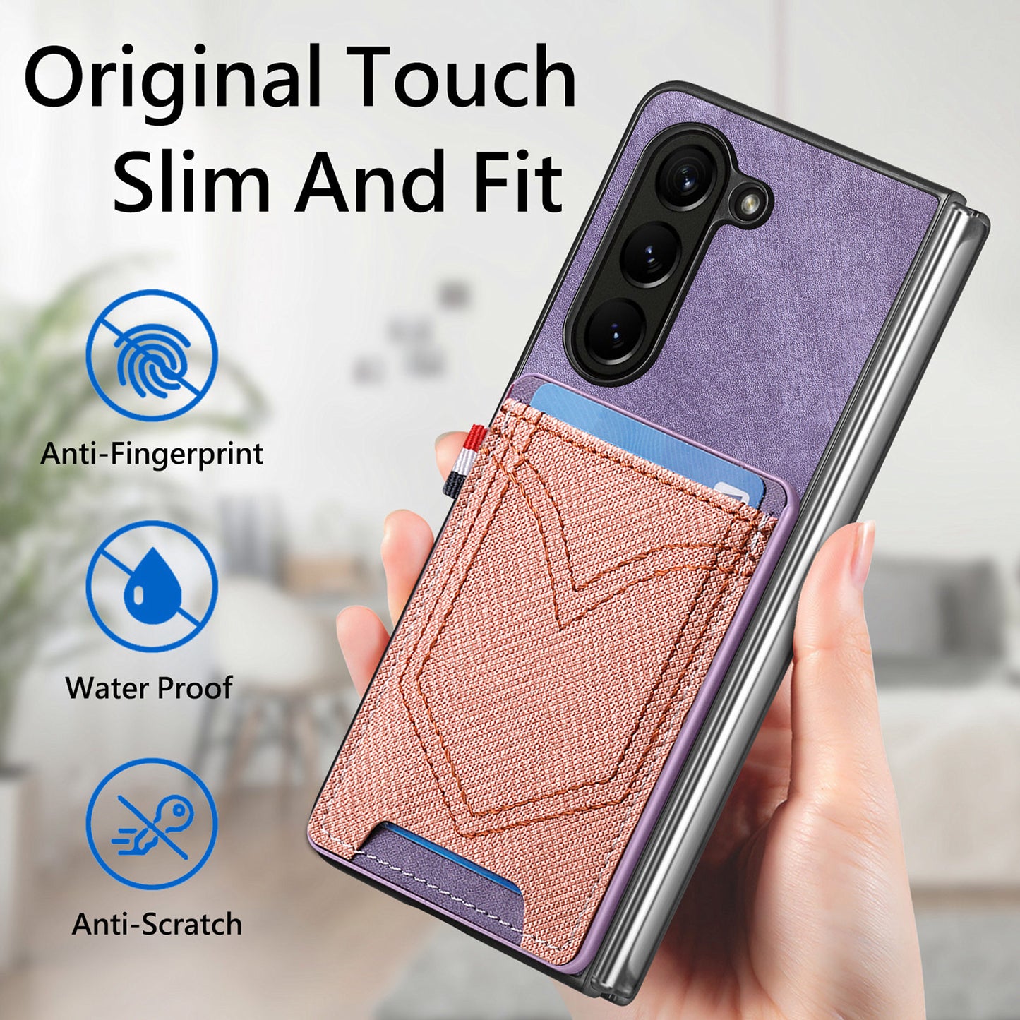 For Samsung Galaxy Z Fold6 5G Case Leather+PC Phone Cover with Denim Texture Card Holder - Purple