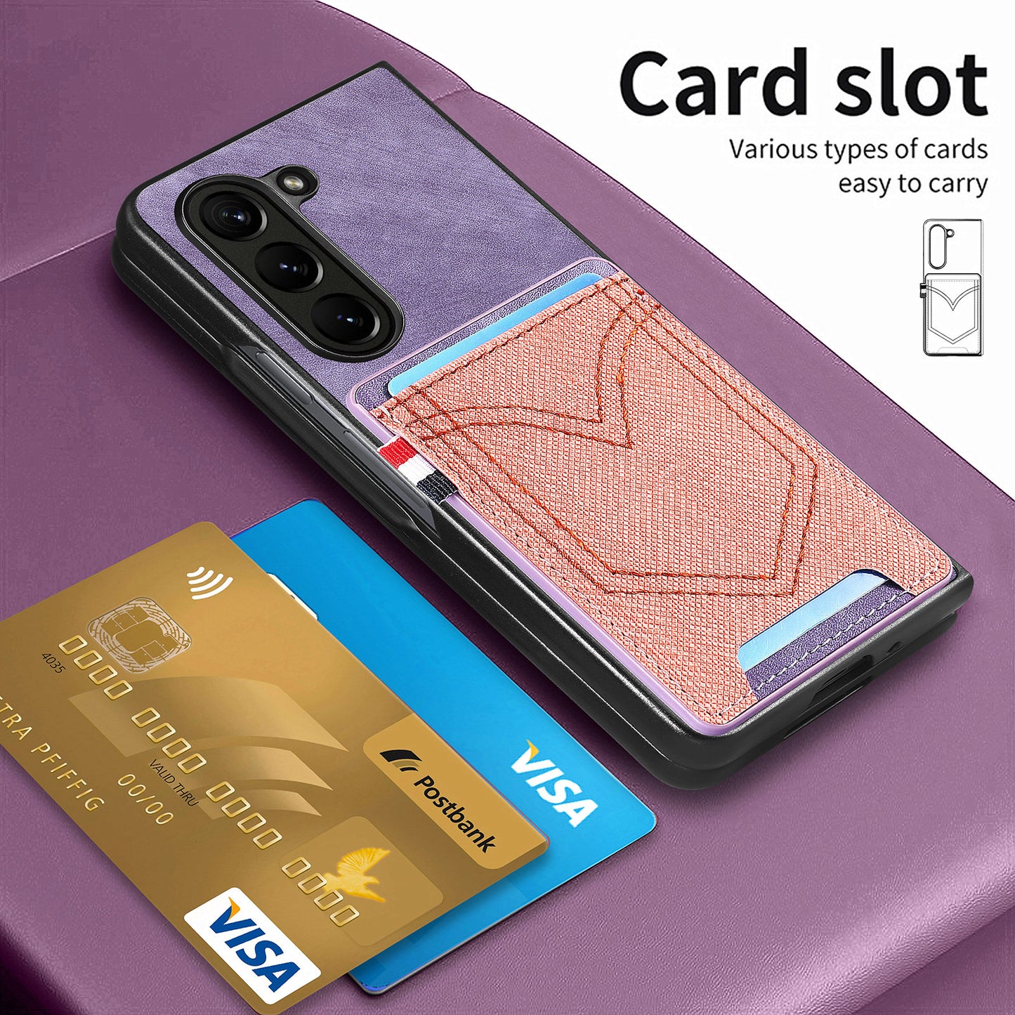 For Samsung Galaxy Z Fold6 5G Case Leather+PC Phone Cover with Denim Texture Card Holder - Purple