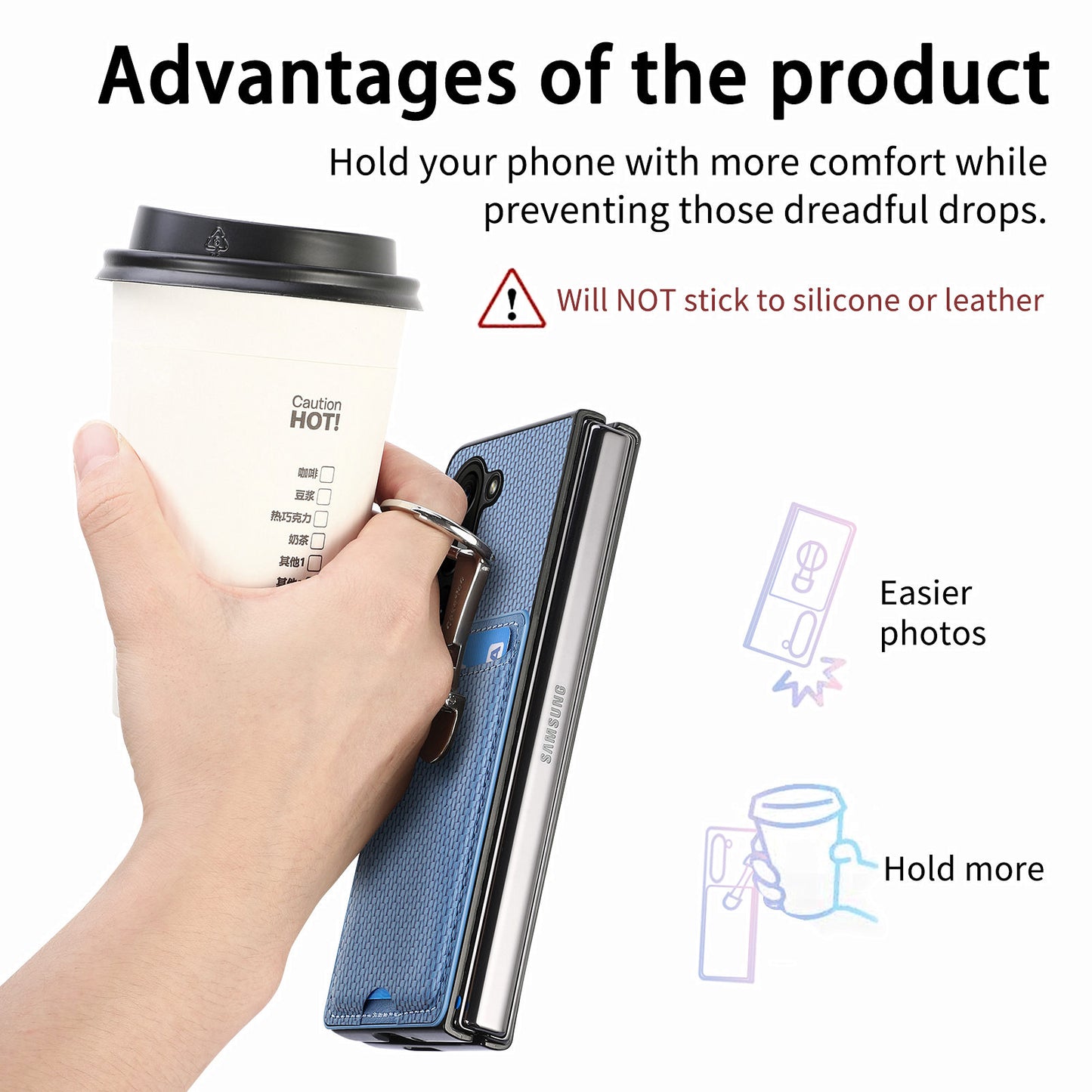 For Samsung Galaxy Z Fold6 5G Case Card Slot Carbon Fiber Texture Leather+PC Phone Cover - Blue