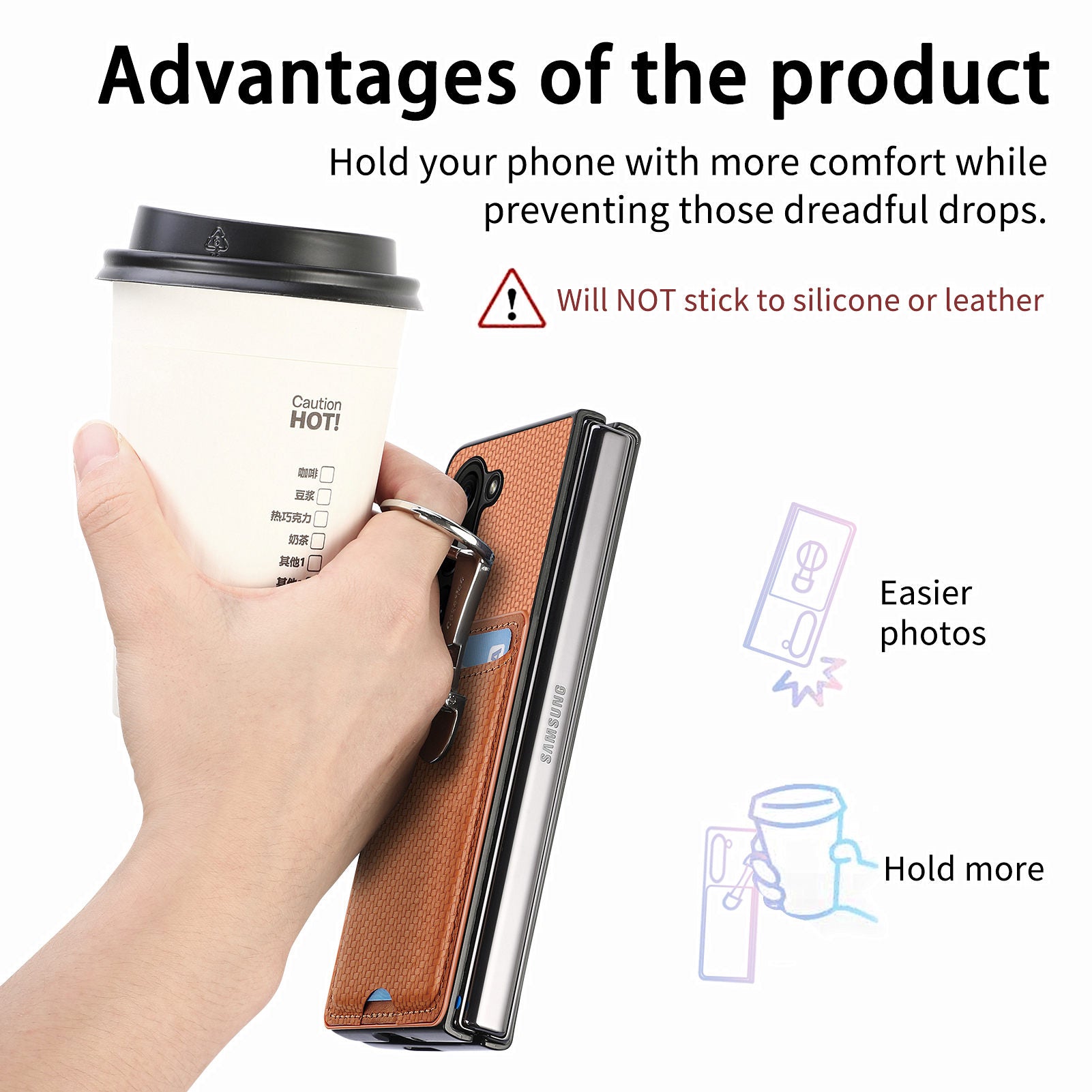 For Samsung Galaxy Z Fold6 5G Case Card Slot Carbon Fiber Texture Leather+PC Phone Cover - Brown