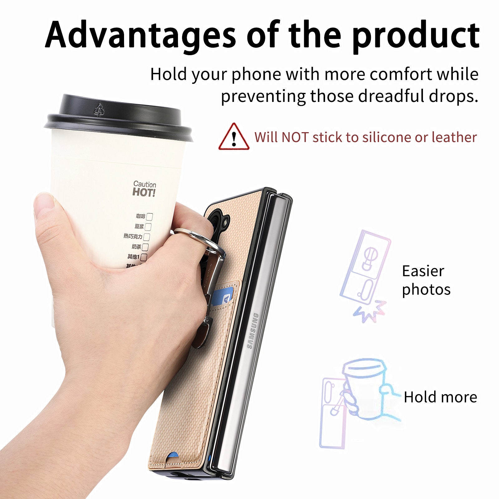 For Samsung Galaxy Z Fold6 5G Case Card Slot Carbon Fiber Texture Leather+PC Phone Cover - Khaki
