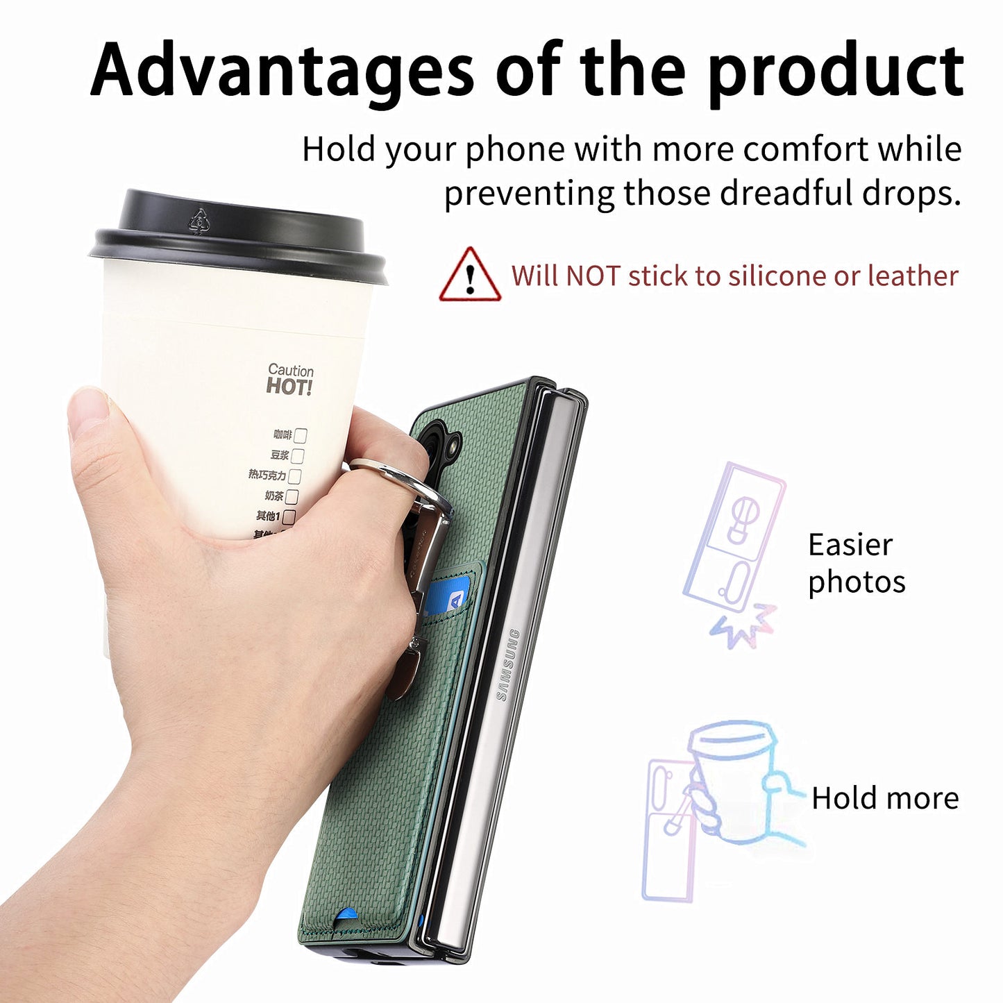 For Samsung Galaxy Z Fold6 5G Case Card Slot Carbon Fiber Texture Leather+PC Phone Cover - Green