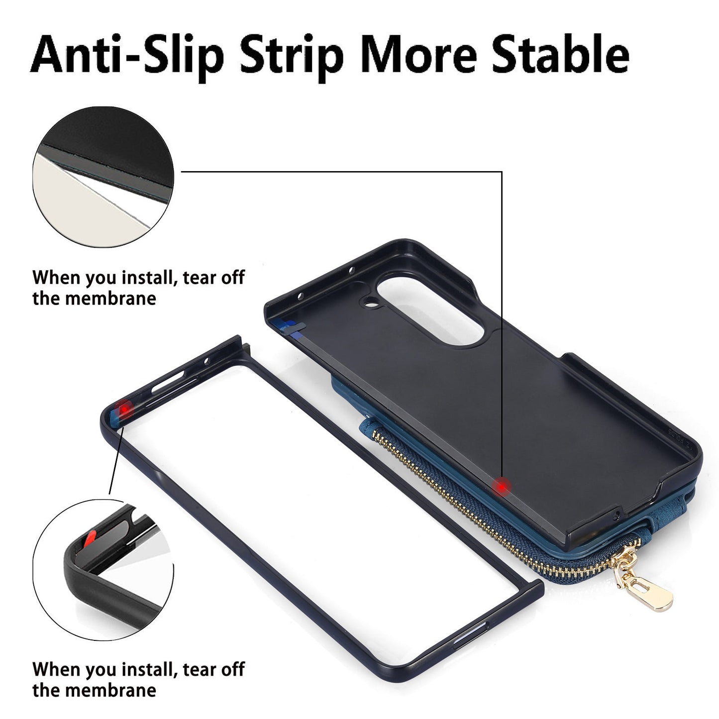 D8 For Samsung Galaxy Z Fold6 5G Case Zipper Pocket Ring Holder Leather+PC Phone Cover - Blue