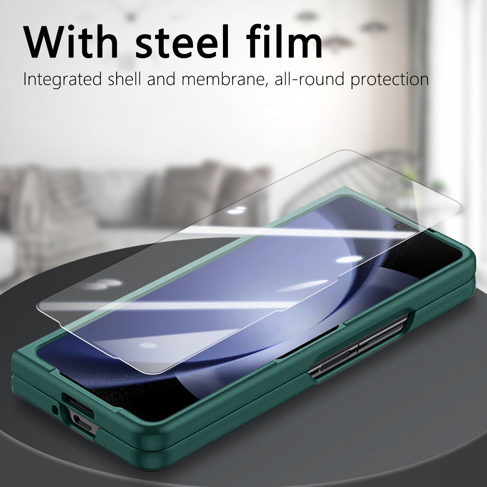 For Samsung Galaxy Z Fold6 5G Case Ring Holder PC Phone Cover with Tempered Glass Film - Dark Green