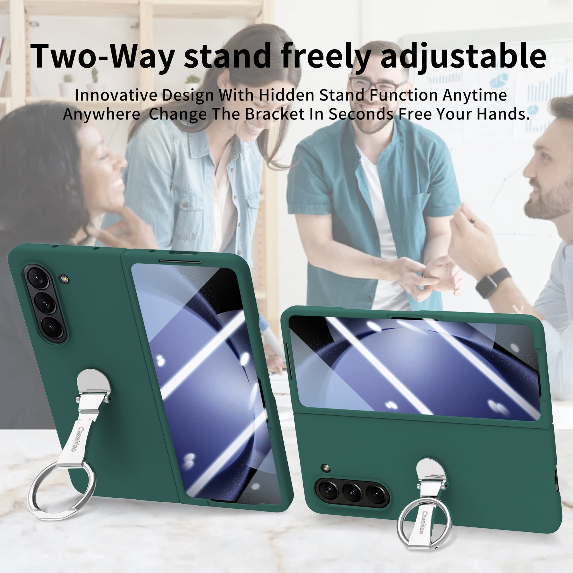 For Samsung Galaxy Z Fold6 5G Case Ring Holder PC Phone Cover with Tempered Glass Film - Dark Green