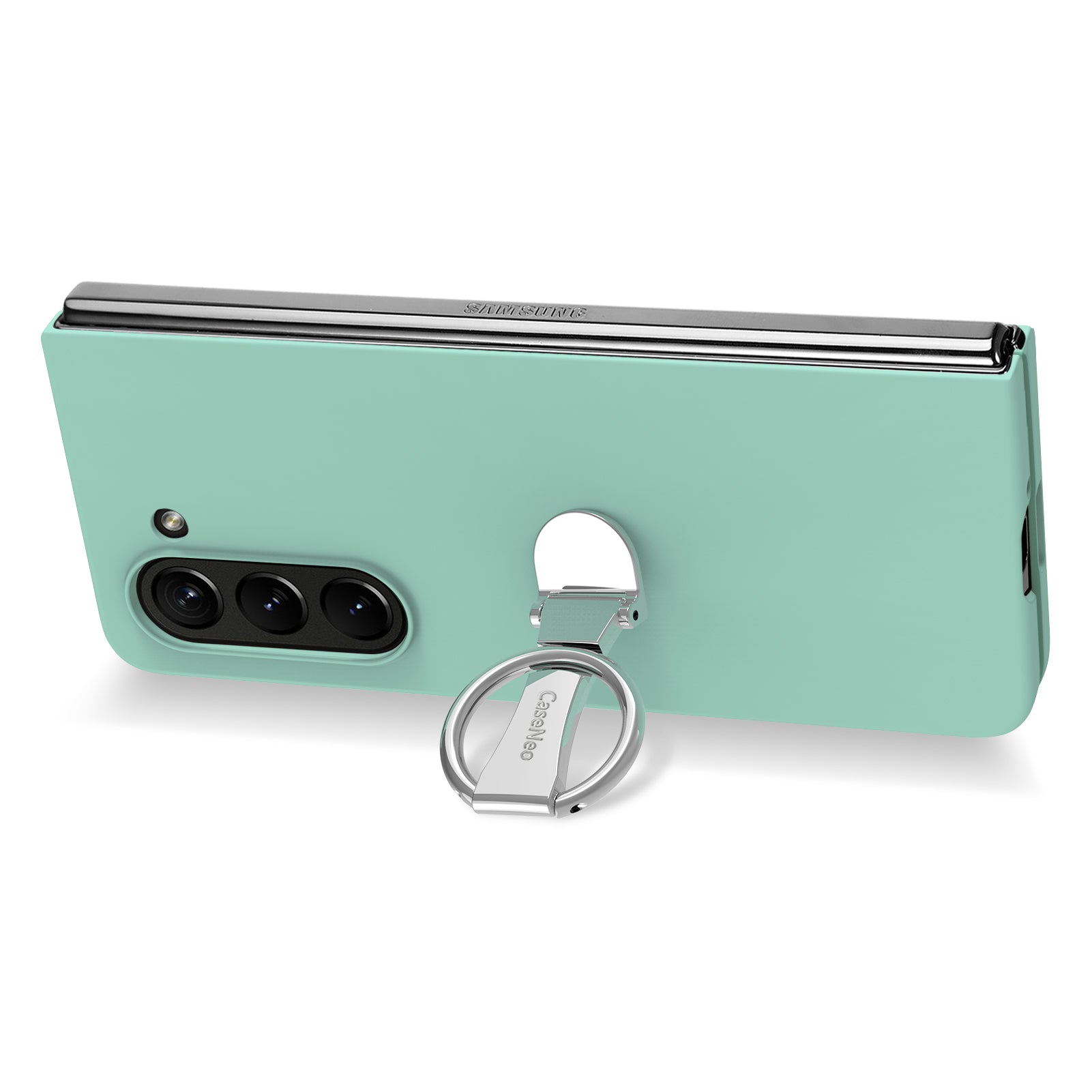For Samsung Galaxy Z Fold6 5G Case Ring Holder PC Phone Cover with Tempered Glass Film - Light Green