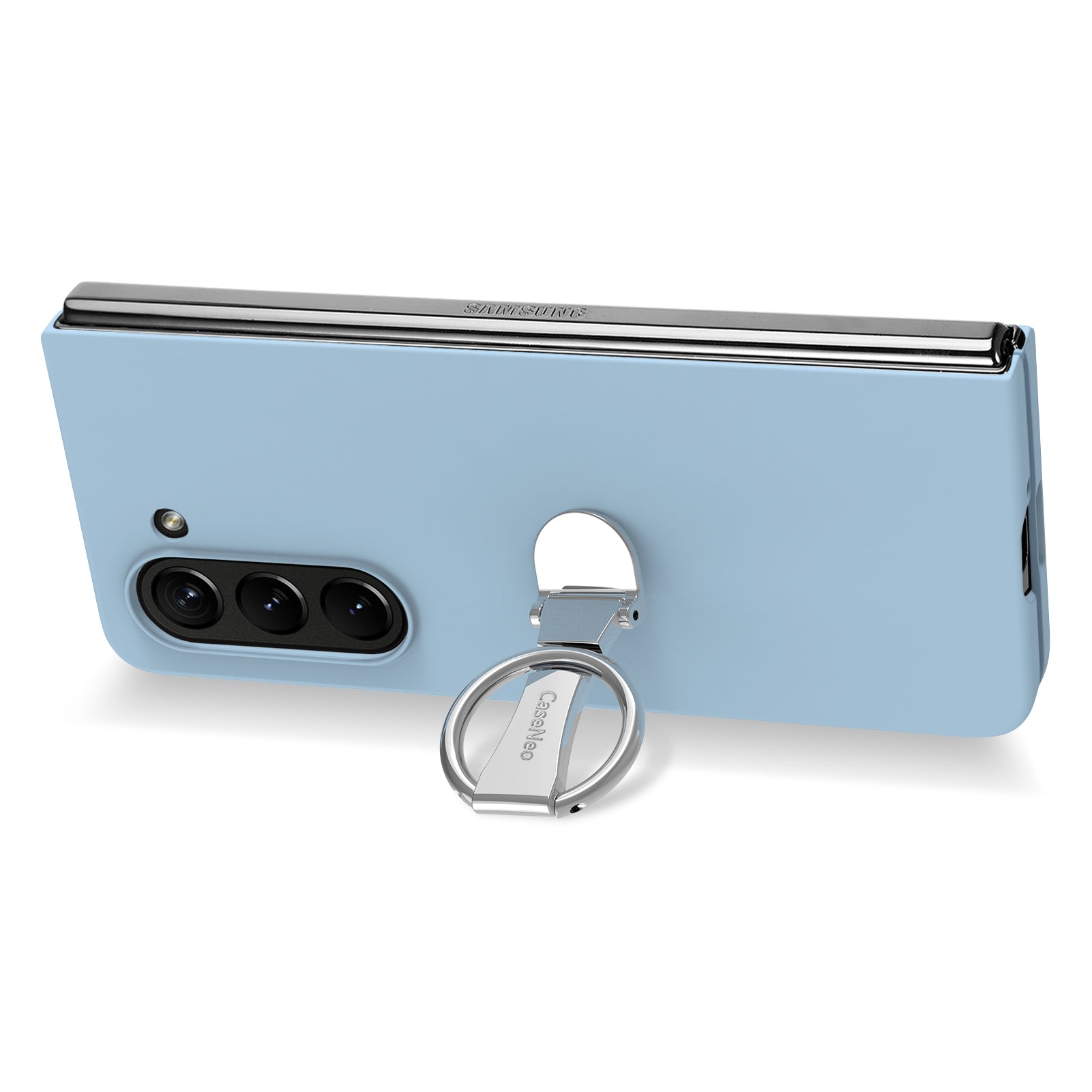 For Samsung Galaxy Z Fold6 5G Case Ring Holder PC Phone Cover with Tempered Glass Film - Baby Blue