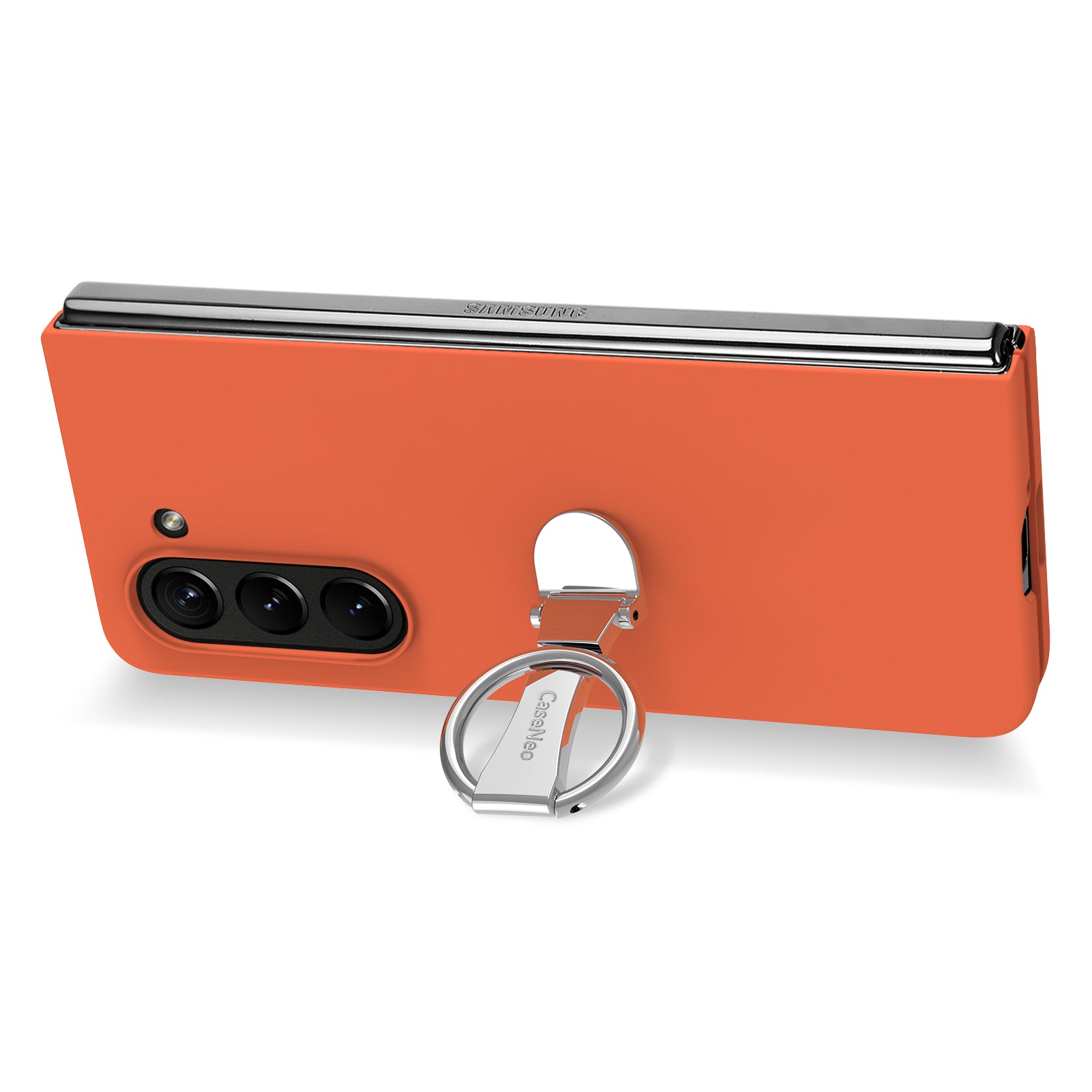 For Samsung Galaxy Z Fold6 5G Case Ring Holder PC Phone Cover with Tempered Glass Film - Orange