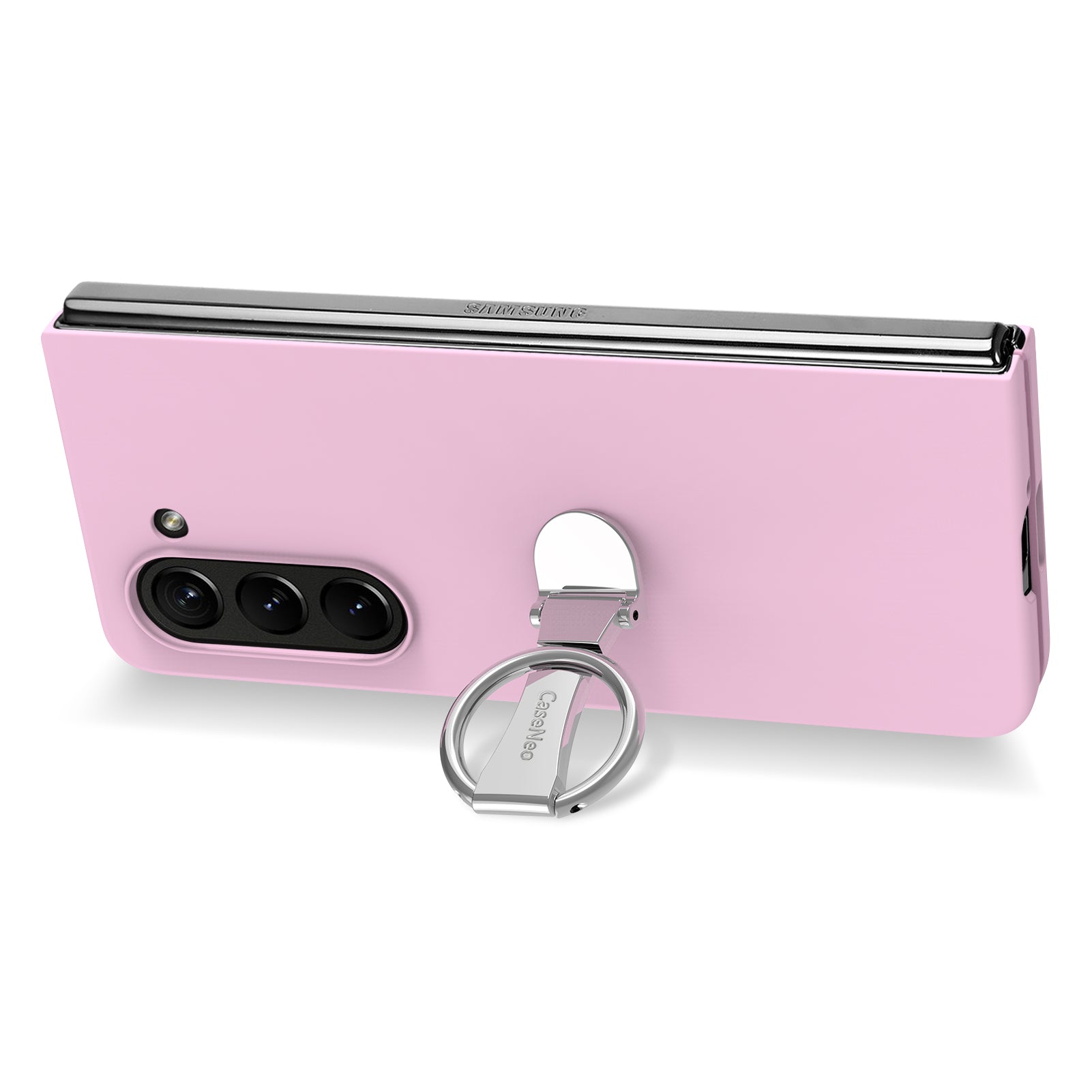 For Samsung Galaxy Z Fold6 5G Case Ring Holder PC Phone Cover with Tempered Glass Film - Pink