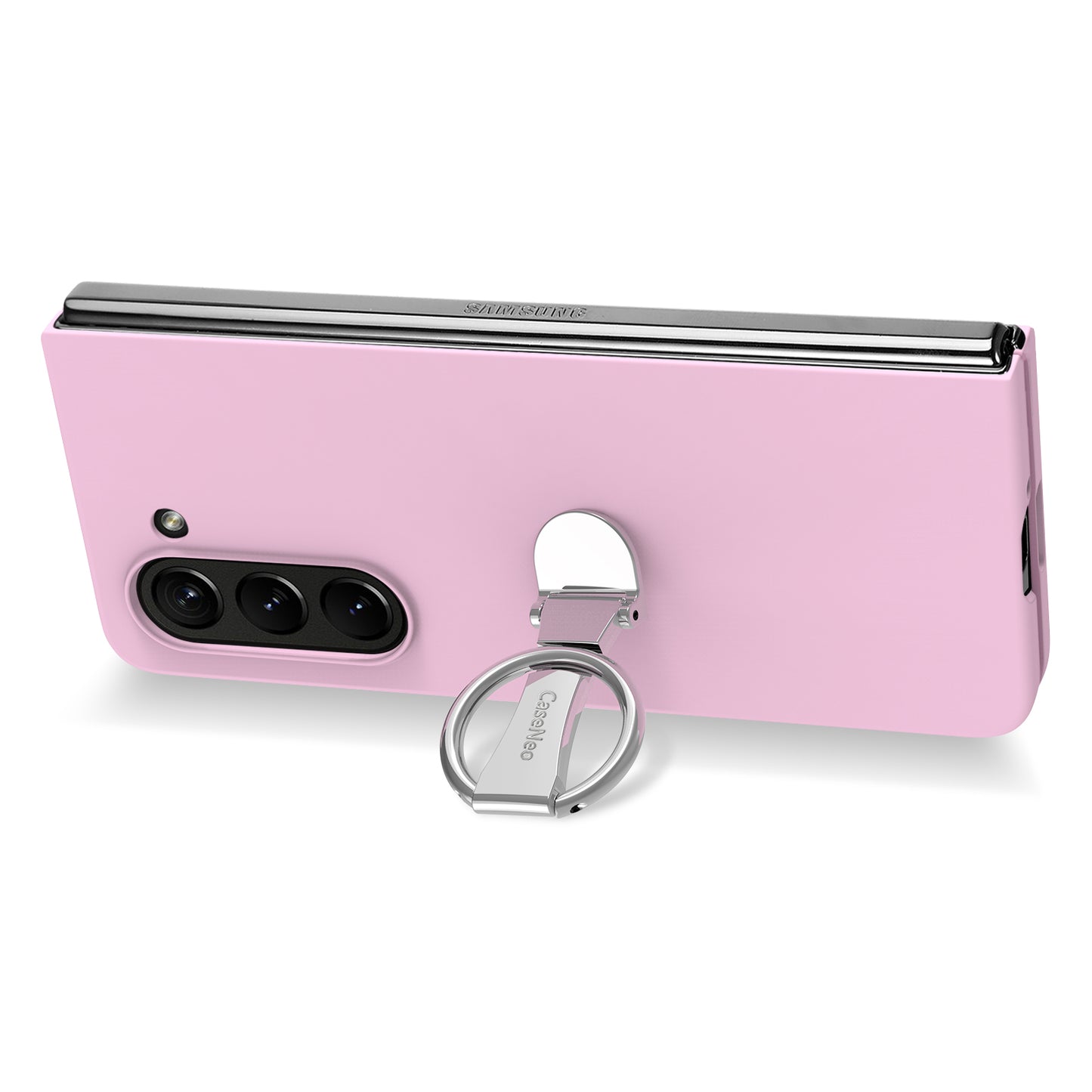 For Samsung Galaxy Z Fold6 5G Case Ring Holder PC Phone Cover with Tempered Glass Film - Pink