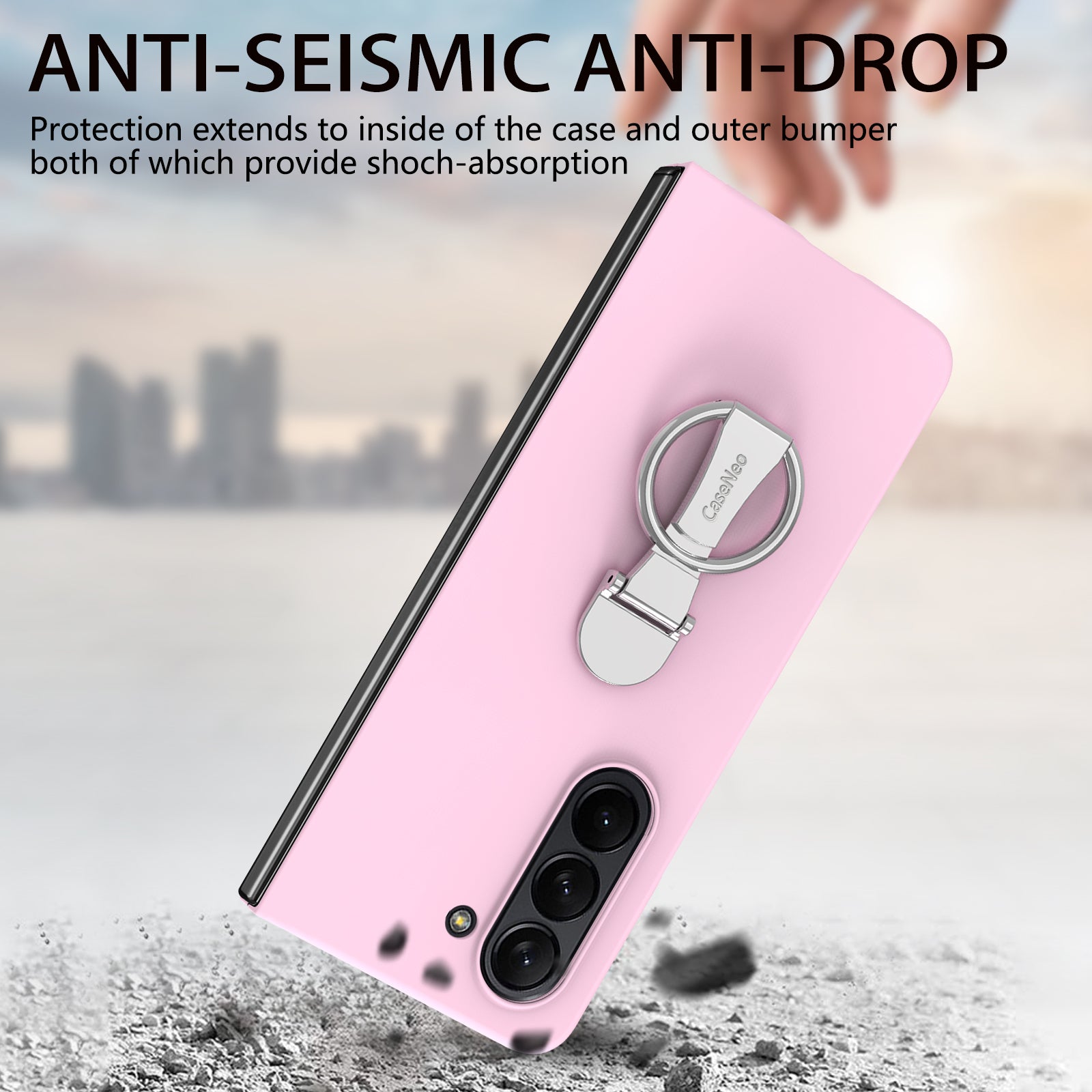 For Samsung Galaxy Z Fold6 5G Case Ring Holder PC Phone Cover with Tempered Glass Film - Pink