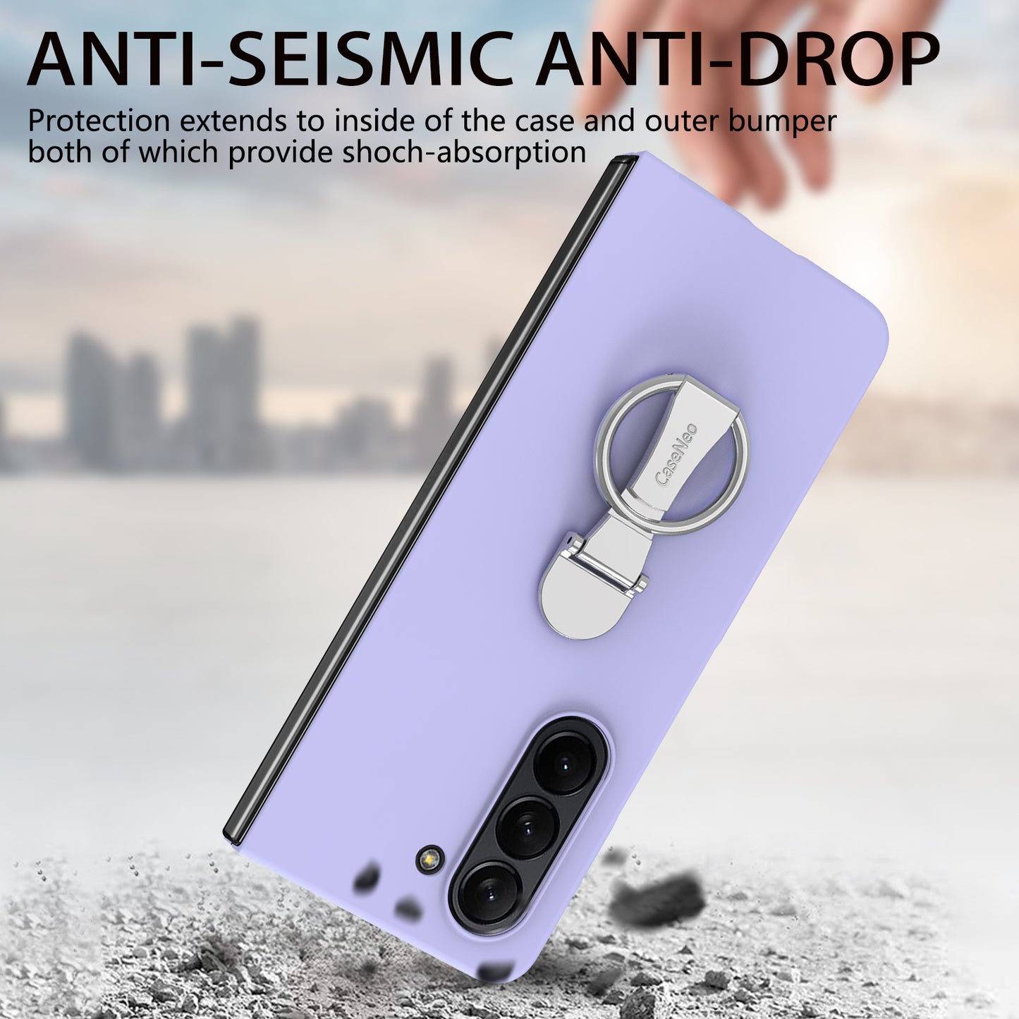 For Samsung Galaxy Z Fold6 5G Case Ring Holder PC Phone Cover with Tempered Glass Film - Purple