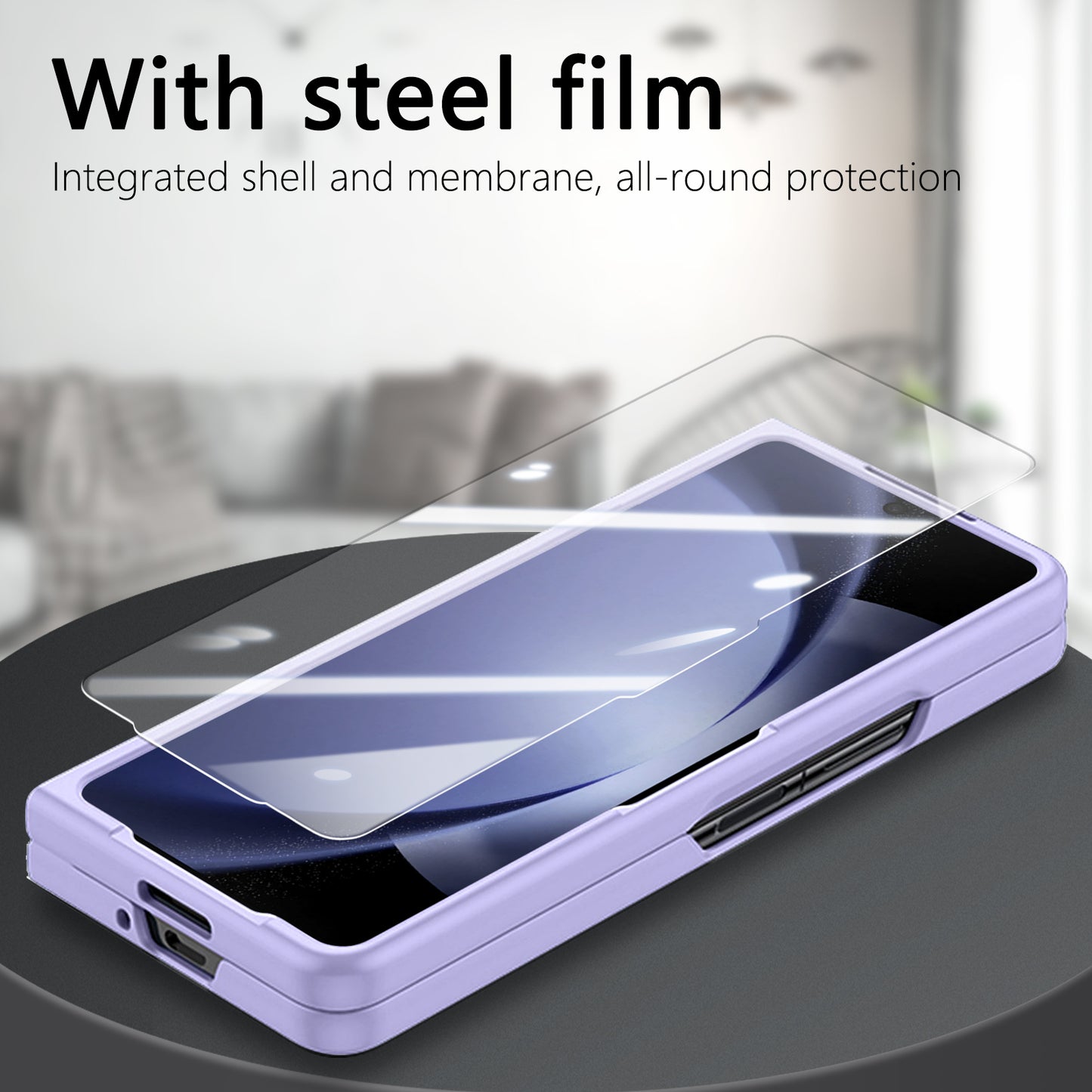For Samsung Galaxy Z Fold6 5G Case Ring Holder PC Phone Cover with Tempered Glass Film - Purple