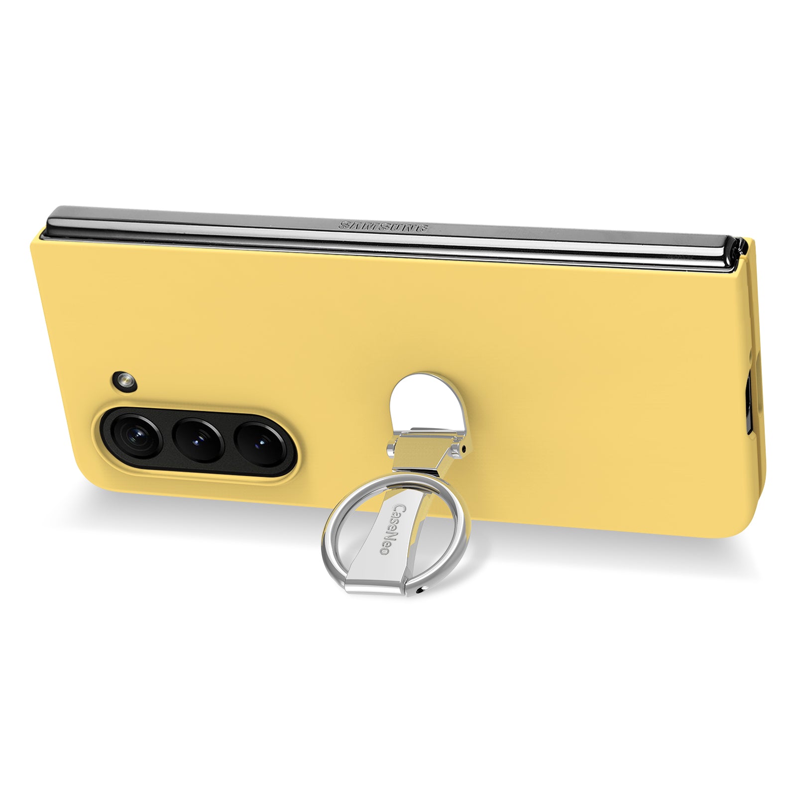 For Samsung Galaxy Z Fold6 5G Case Ring Holder PC Phone Cover with Tempered Glass Film - Yellow