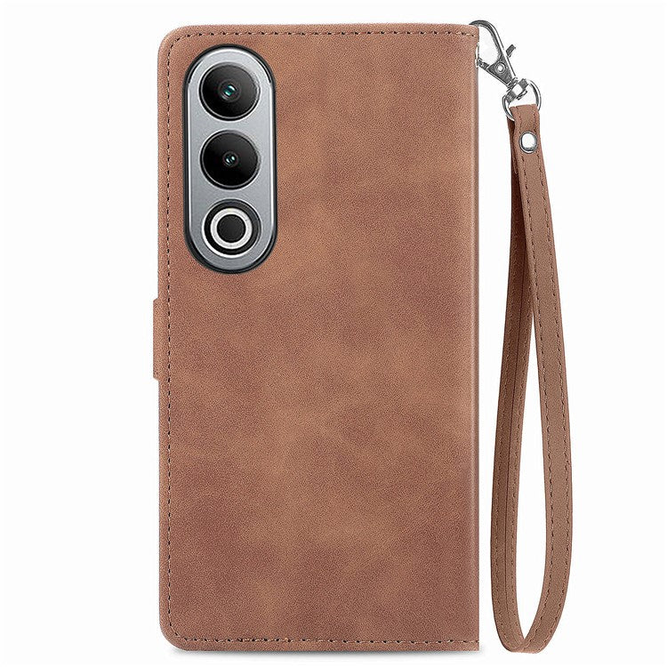 For OnePlus Nord CE4 5G Wallet Case Zipper Folio Leather Phone Cover Imprinted Floral - Brown