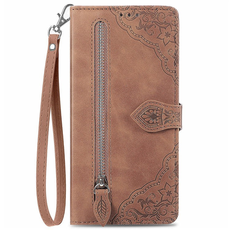 For OnePlus Nord N30 SE 5G Case Leather Floral Phone Cover Zipper Cash Pocket - Brown