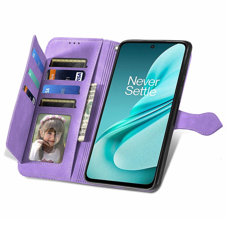 For OnePlus Nord N30 SE 5G Case Leather Floral Phone Cover Zipper Cash Pocket - Light Purple
