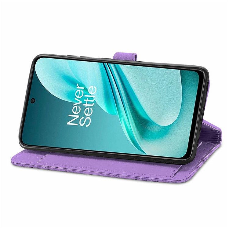 For OnePlus Nord N30 SE 5G Case Leather Floral Phone Cover Zipper Cash Pocket - Light Purple