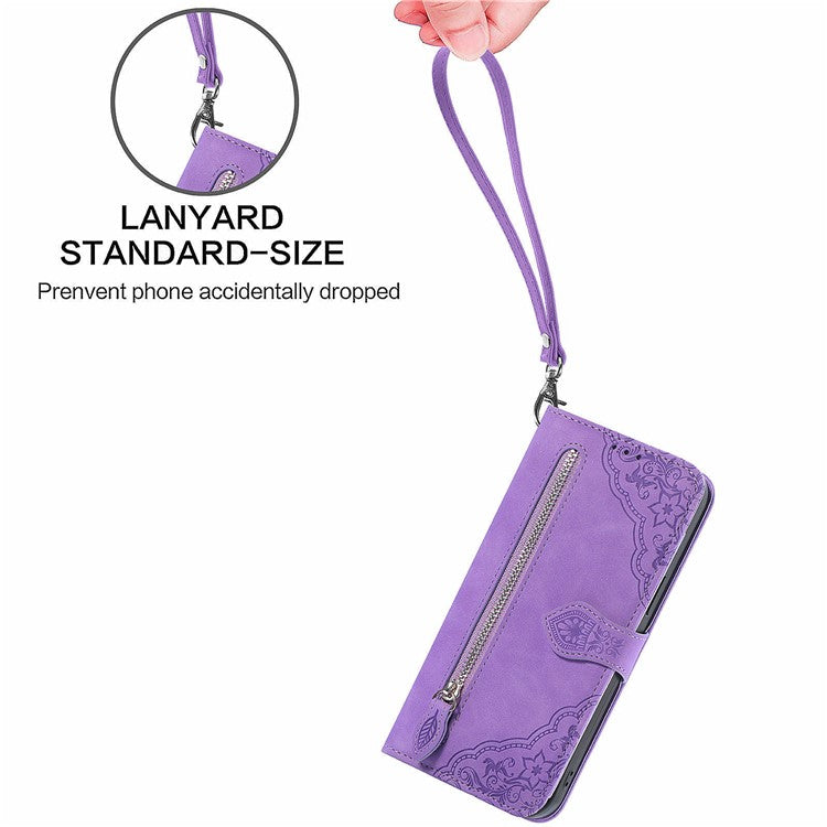 For OnePlus Nord N30 SE 5G Case Leather Floral Phone Cover Zipper Cash Pocket - Light Purple