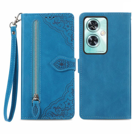 For OnePlus Nord N30 SE 5G Case Leather Floral Phone Cover Zipper Cash Pocket - Blue