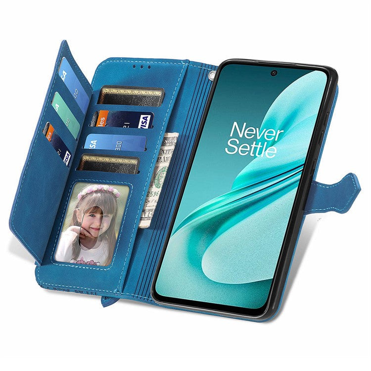 For OnePlus Nord N30 SE 5G Case Leather Floral Phone Cover Zipper Cash Pocket - Blue