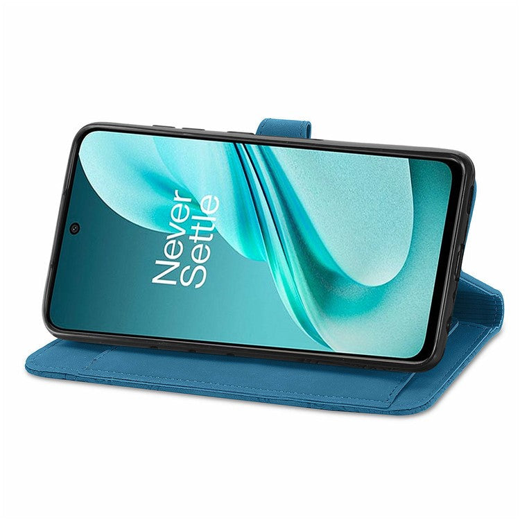 For OnePlus Nord N30 SE 5G Case Leather Floral Phone Cover Zipper Cash Pocket - Blue